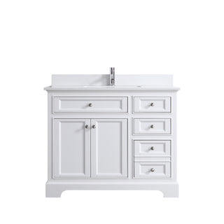 Meuble-Lavabo Autoportant 42po Blanc avec Comptoir de Quartz Blanc