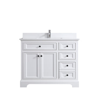 Meuble-Lavabo Autoportant 42po Blanc avec Comptoir de Quartz Blanc