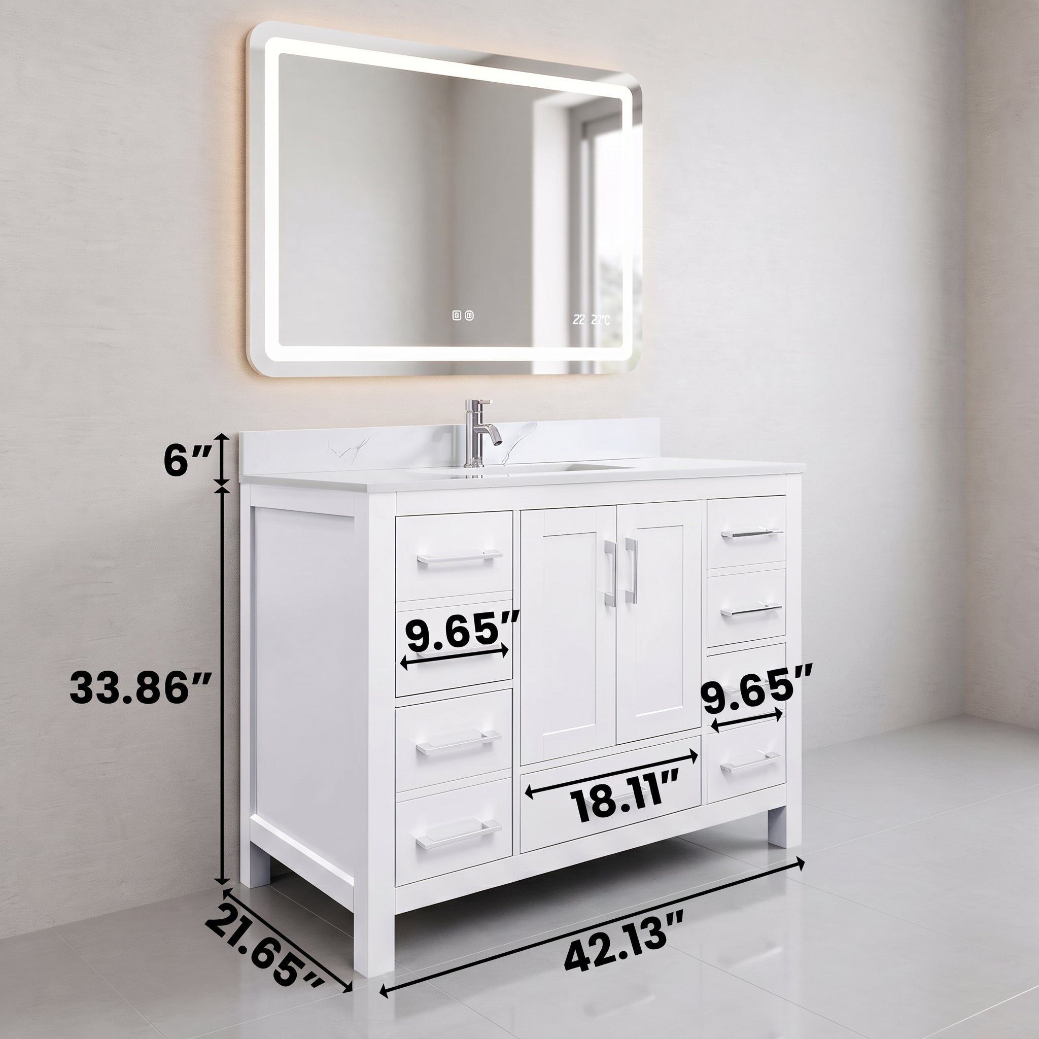 42" White Freestanding Bathroom Vanity with Engineered Calcutta Marble Countertop