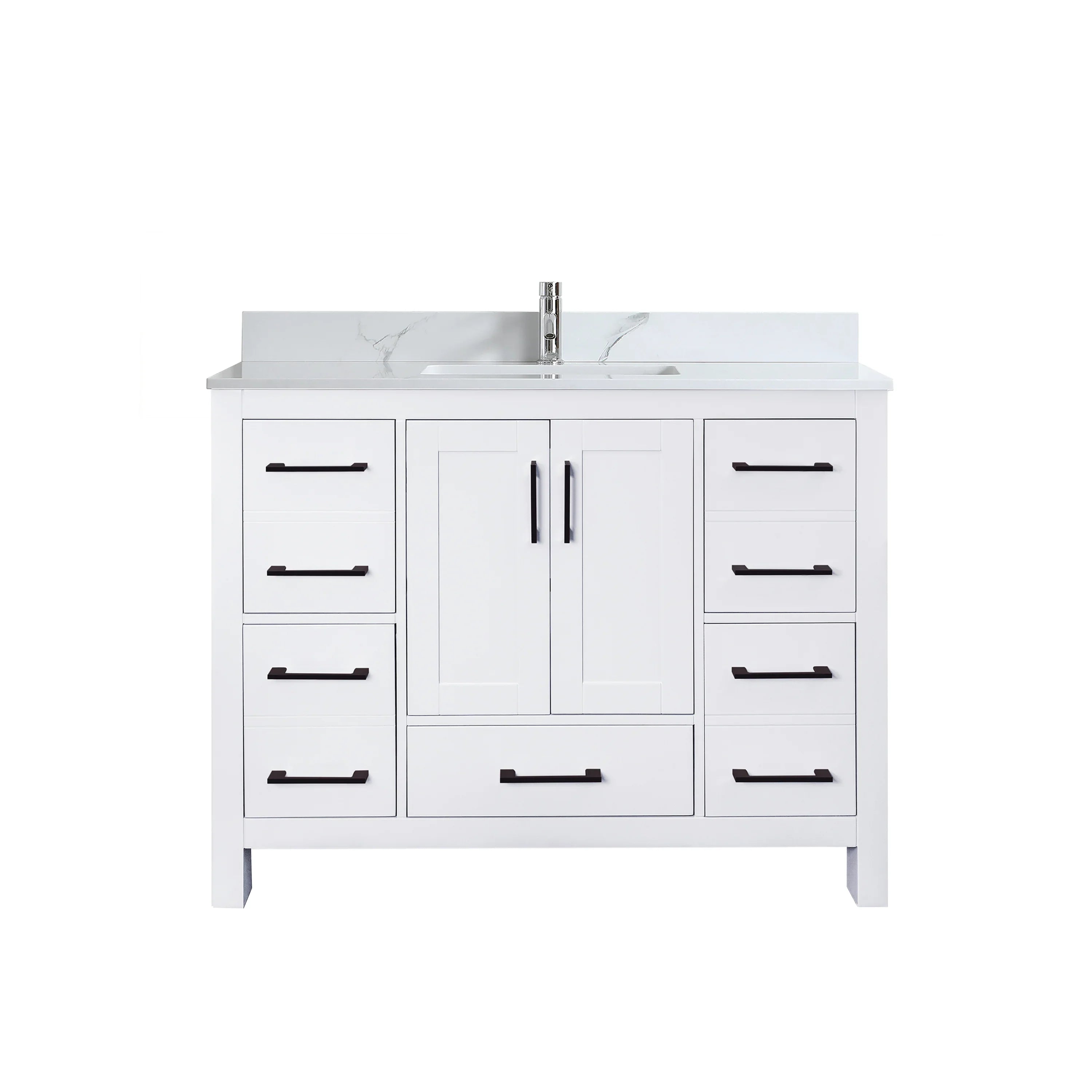 Meuble-lavabo Autoportant 42 po Blanc avec Comptoir de Marbre Ingénierie Calcutta