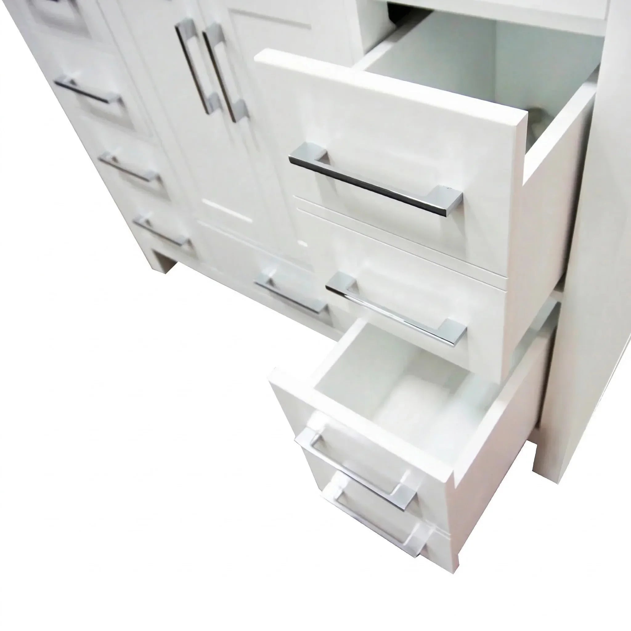 42" White Freestanding Single Sink Bathroom Vanity with Engineered White Marble Countertop