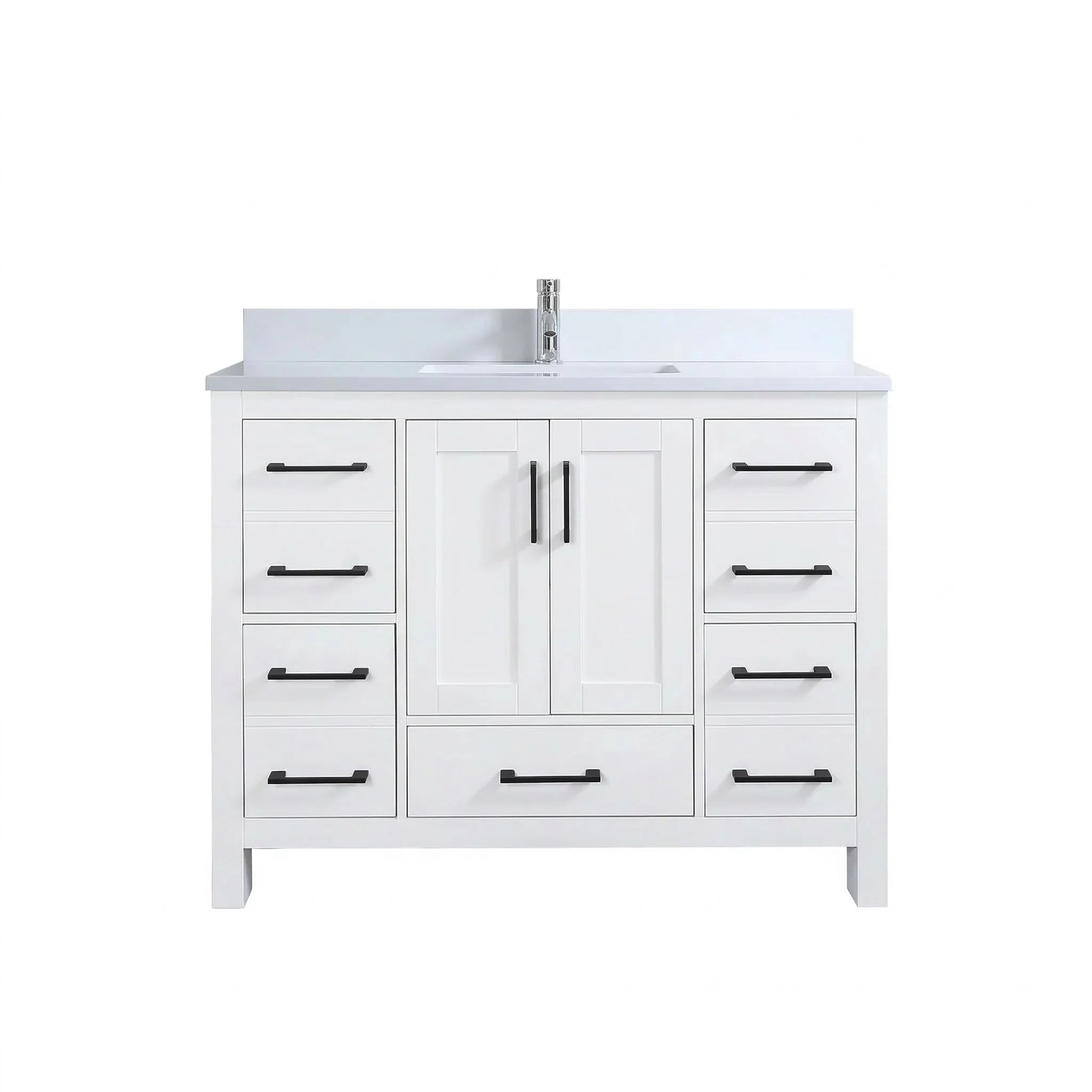 42" White Freestanding Single Sink Bathroom Vanity with Engineered White Marble Countertop