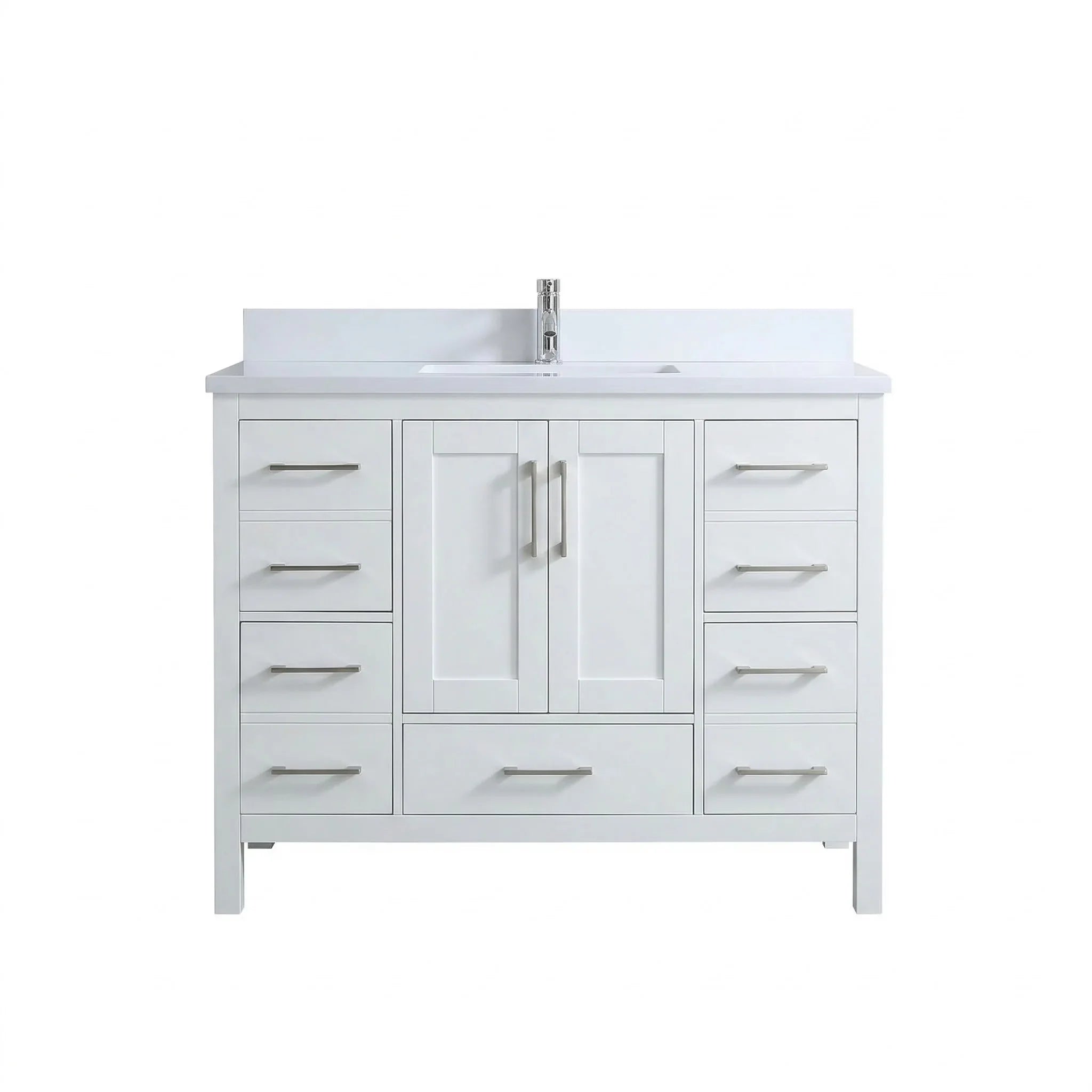 42" White Freestanding Single Sink Bathroom Vanity with Engineered White Marble Countertop