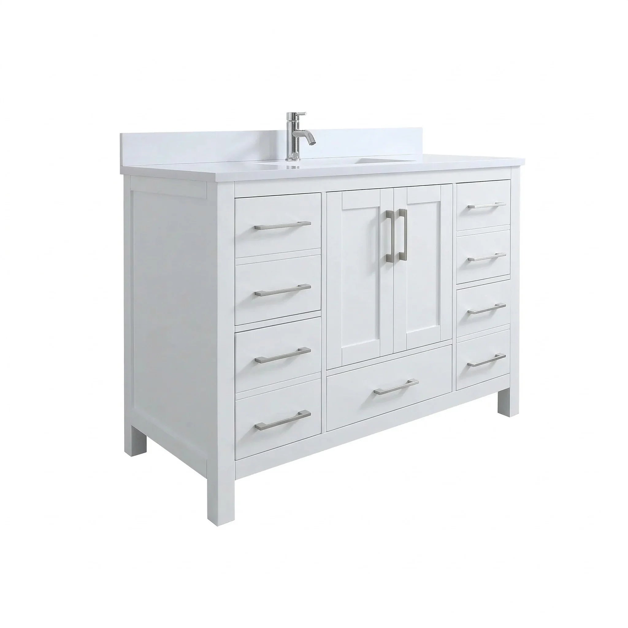 42" White Freestanding Single Sink Bathroom Vanity with Engineered White Marble Countertop