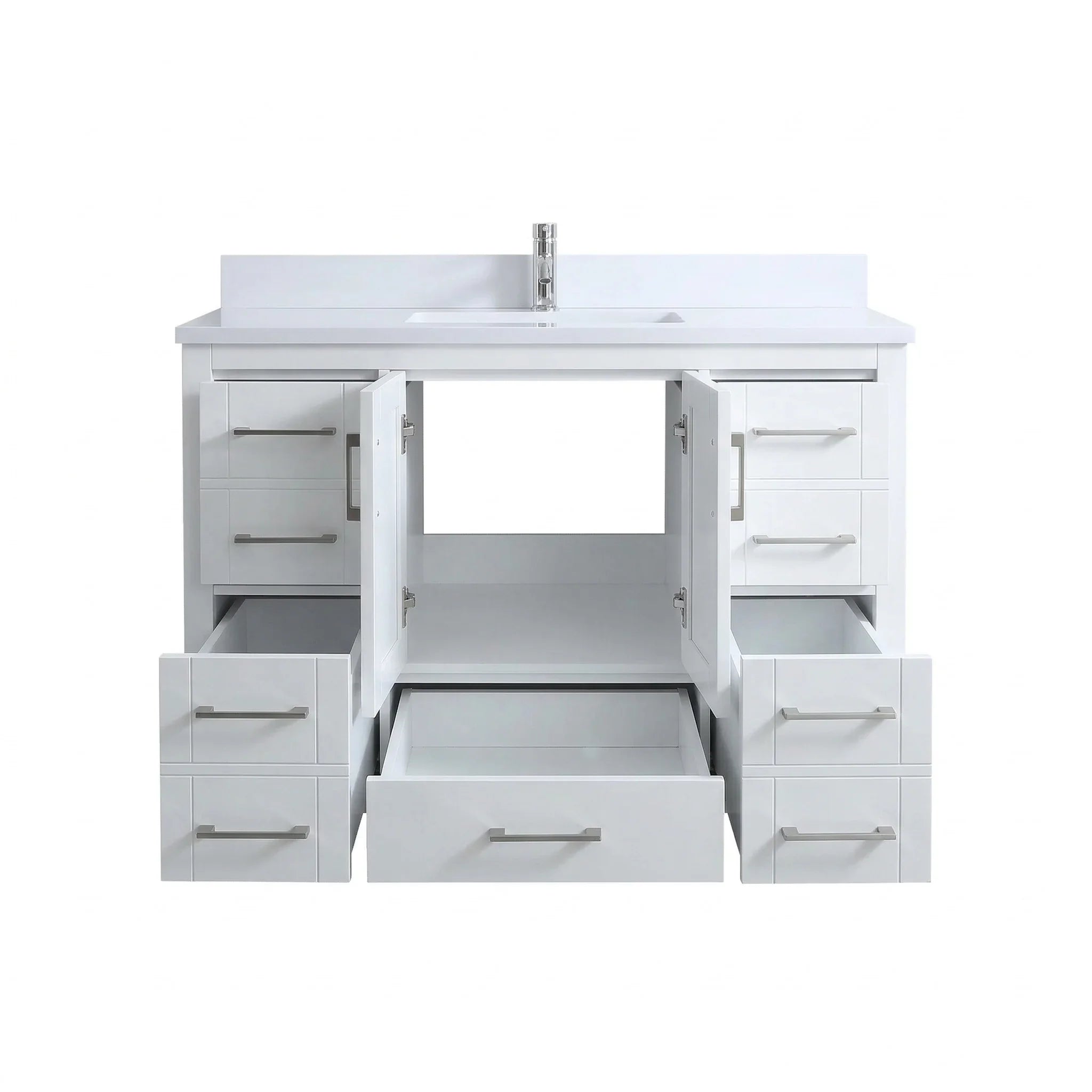 42" White Freestanding Single Sink Bathroom Vanity with Engineered White Marble Countertop