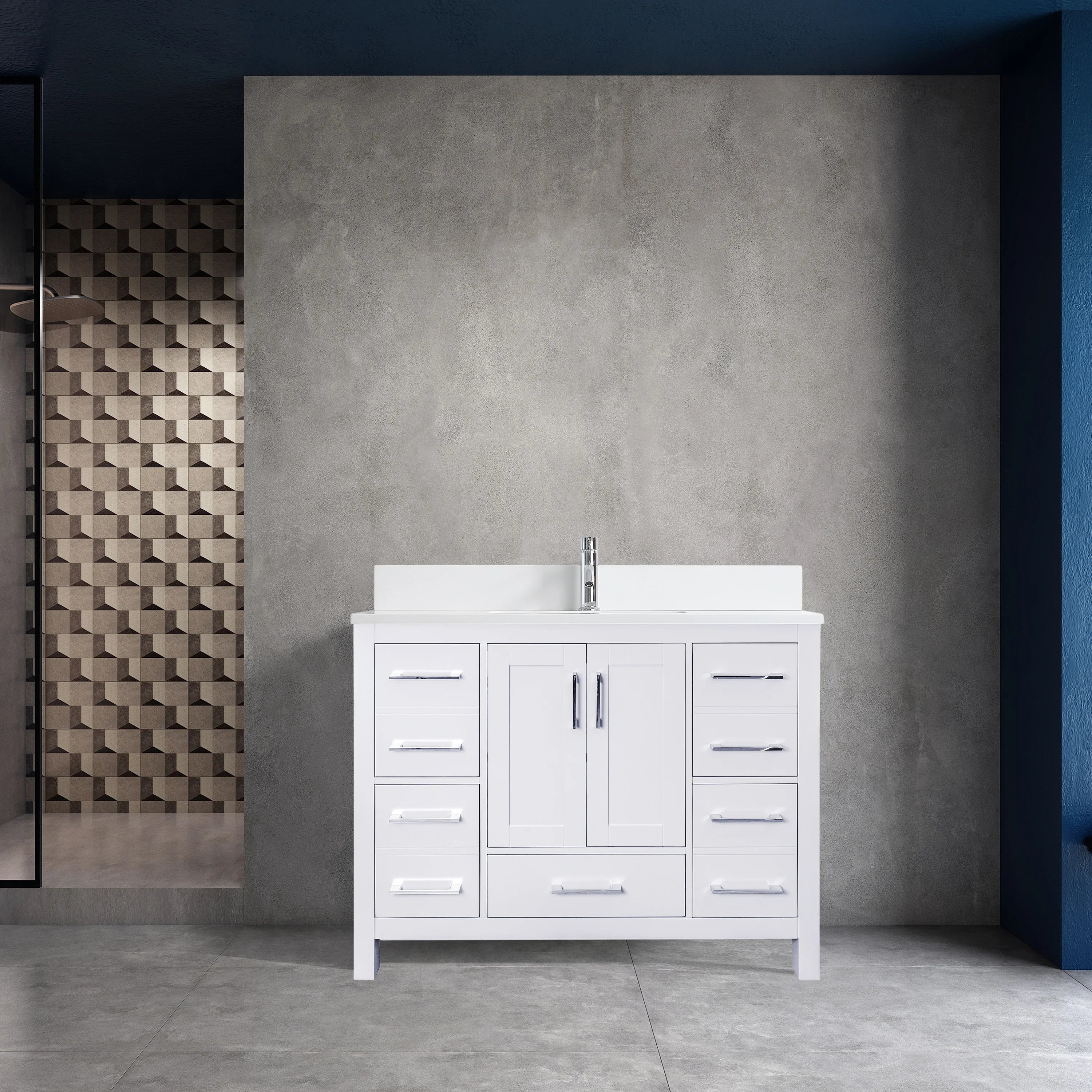 Meuble-lavabo Autoportant 42 po Blanc avec Comptoir de Marbre Ingénierie Calcutta