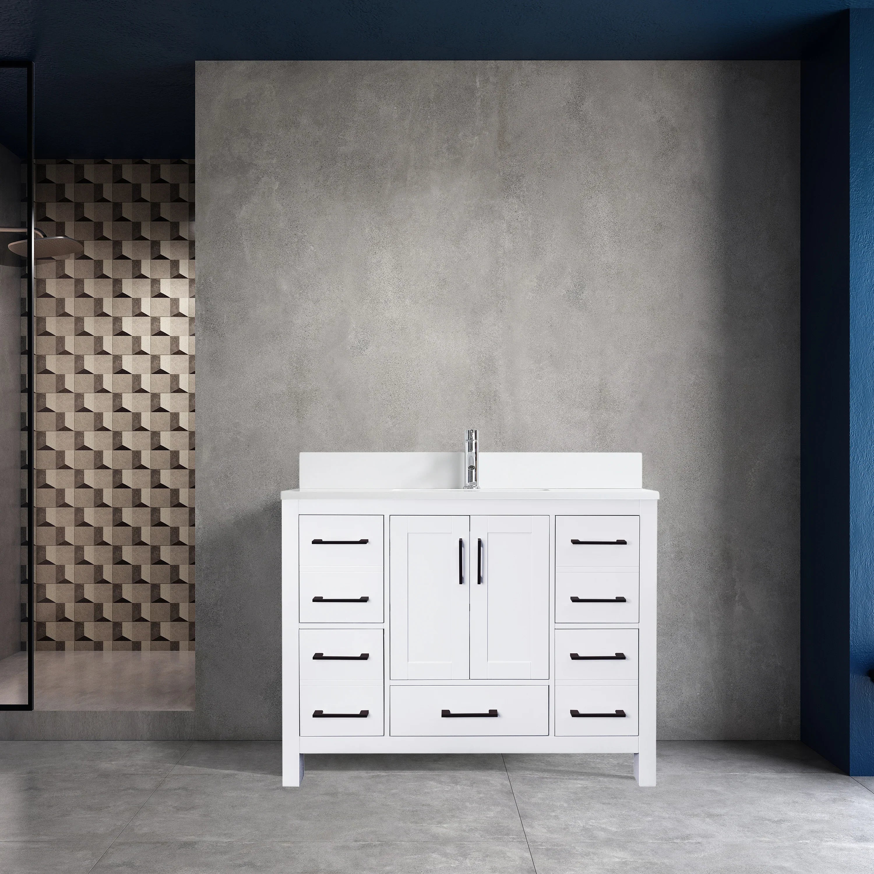 Meuble-lavabo Autoportant 42 po Blanc avec Comptoir de Marbre Ingénierie Calcutta