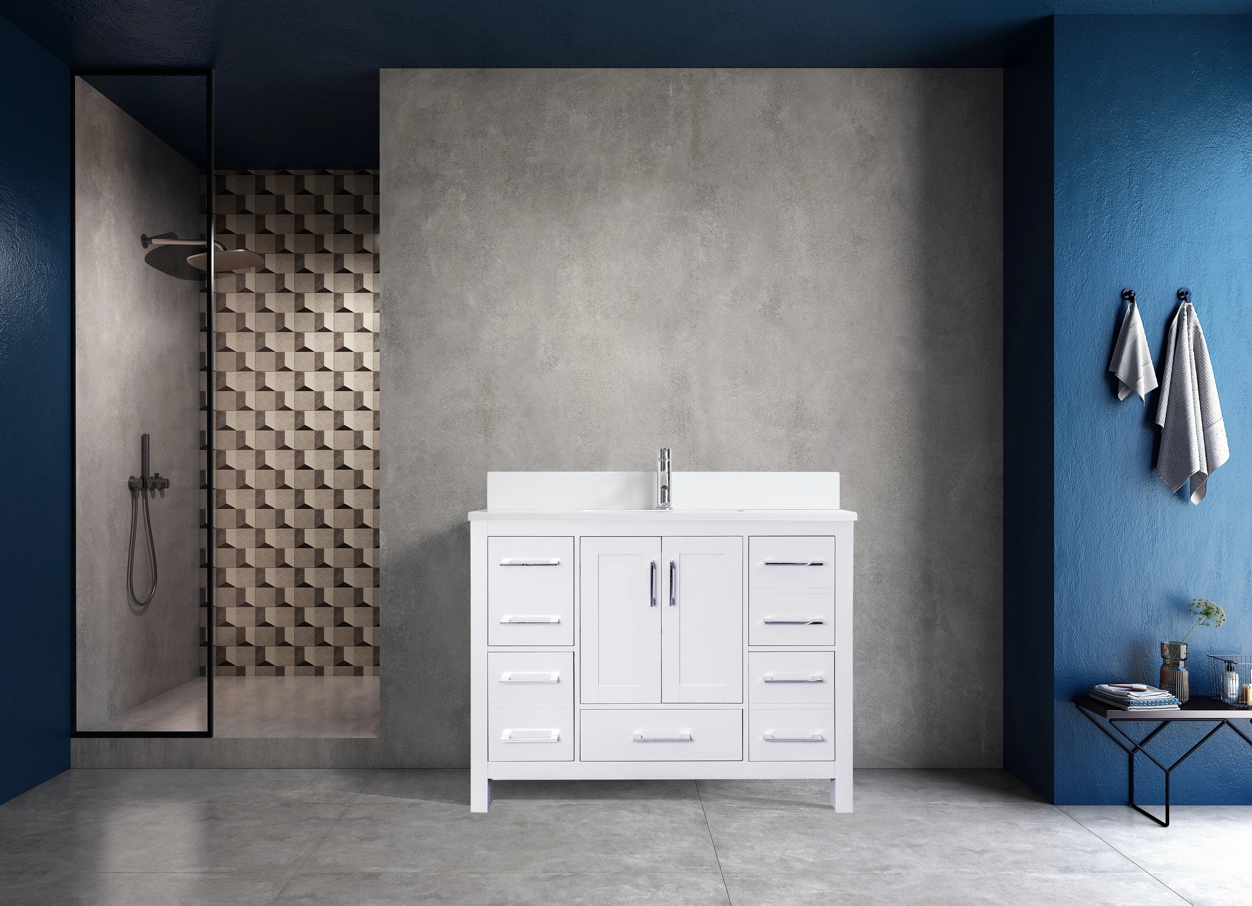 Meuble-lavabo Autoportant 42 po Blanc avec Comptoir de Marbre Ingénierie Calcutta