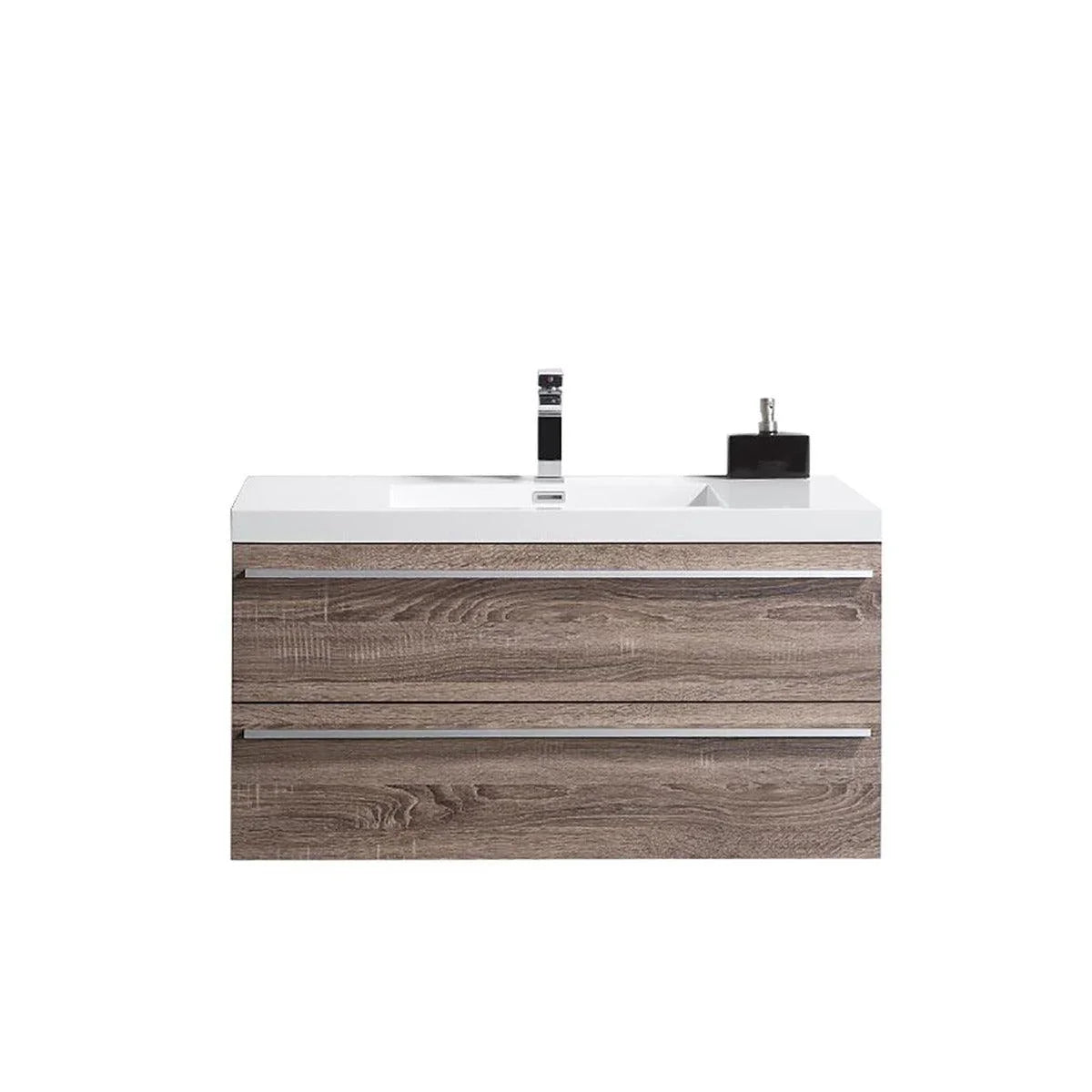 42" Soft Oak Wall Mount Bathroom Vanity with White Polymarble Countertop Sofia - Golden Elite Deco