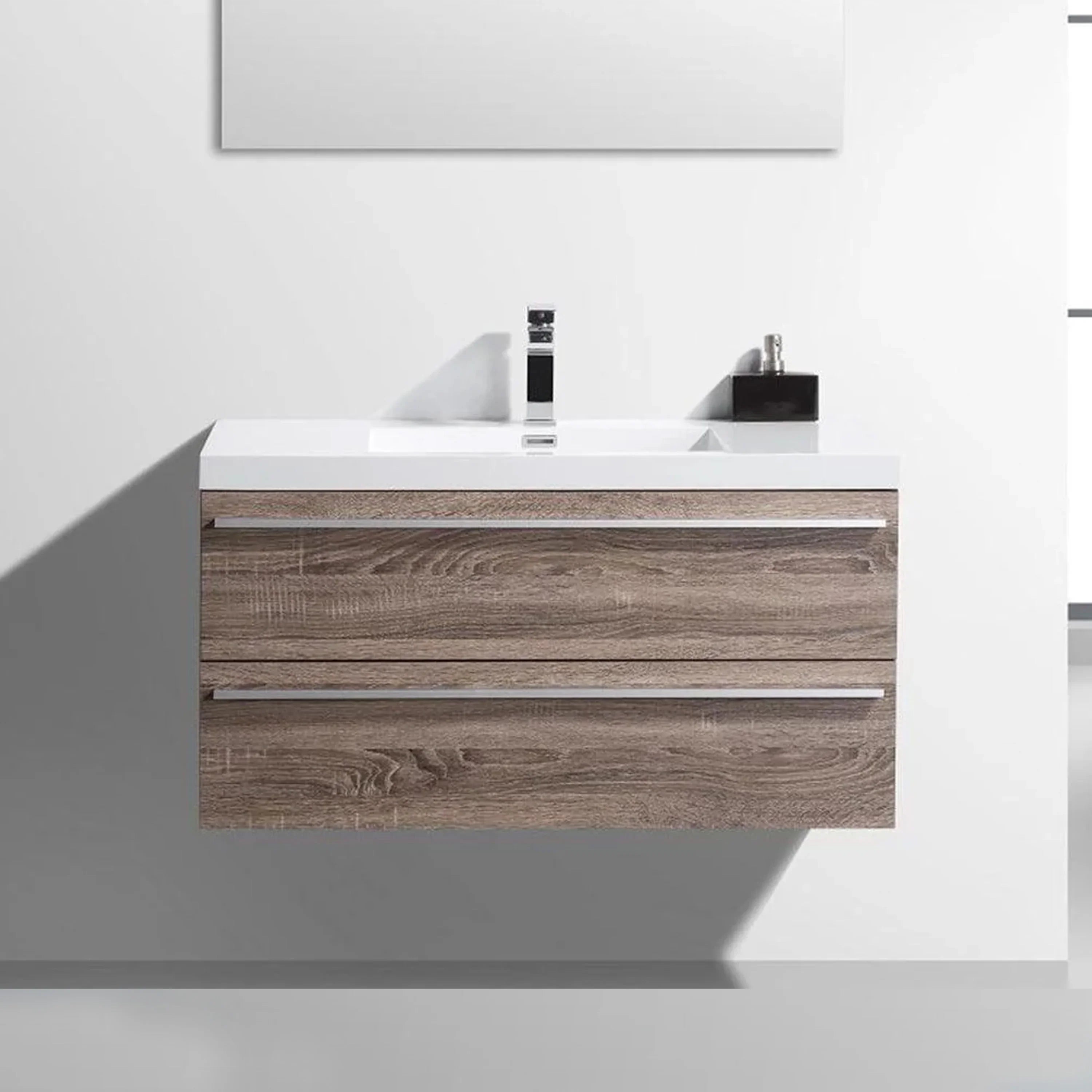 Meuble-lavabo mural de salle de bain en chêne clair 42" avec Comptoir en polymarbre blanc