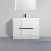Meuble-Lavabo Autoportant 42po Blanc Brillant avec Comptoir de Polymarbre Blanc 