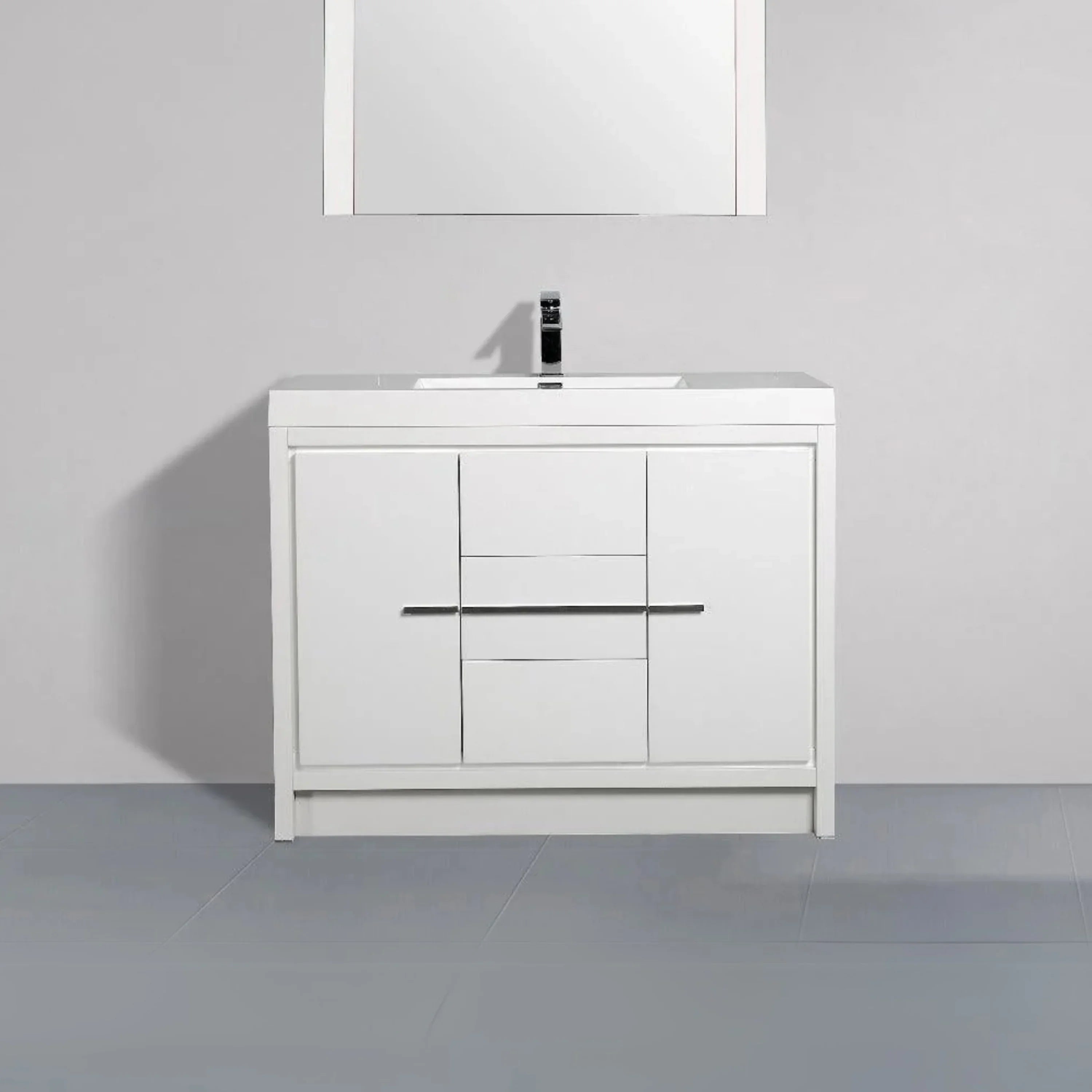 Meuble-Lavabo Autoportant 42po Blanc Brillant avec Comptoir de Polymarbre Blanc 