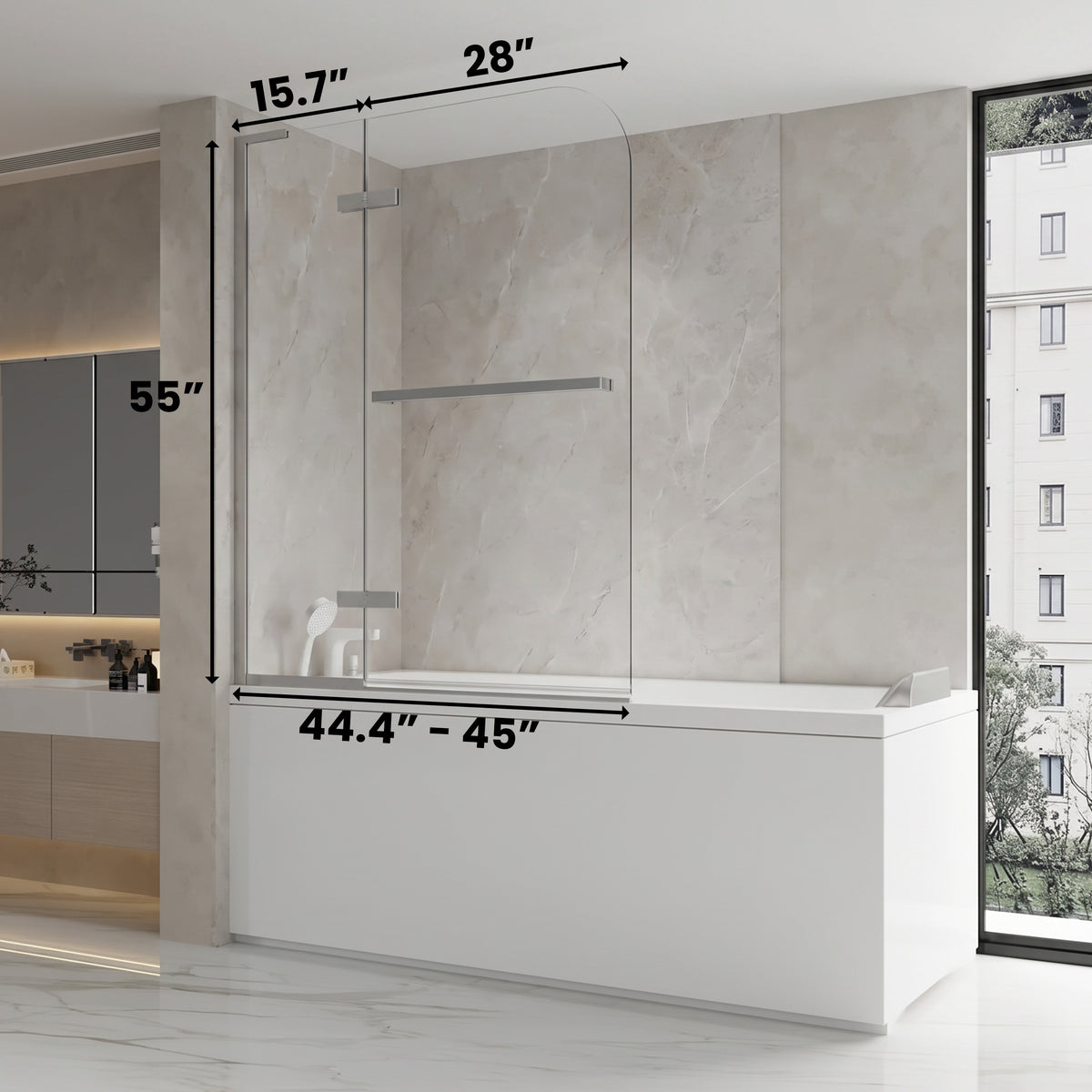 45" x 55" Chrome Reversible Pivot Bathtub Screen with 8mm Clear Tempered Glass
