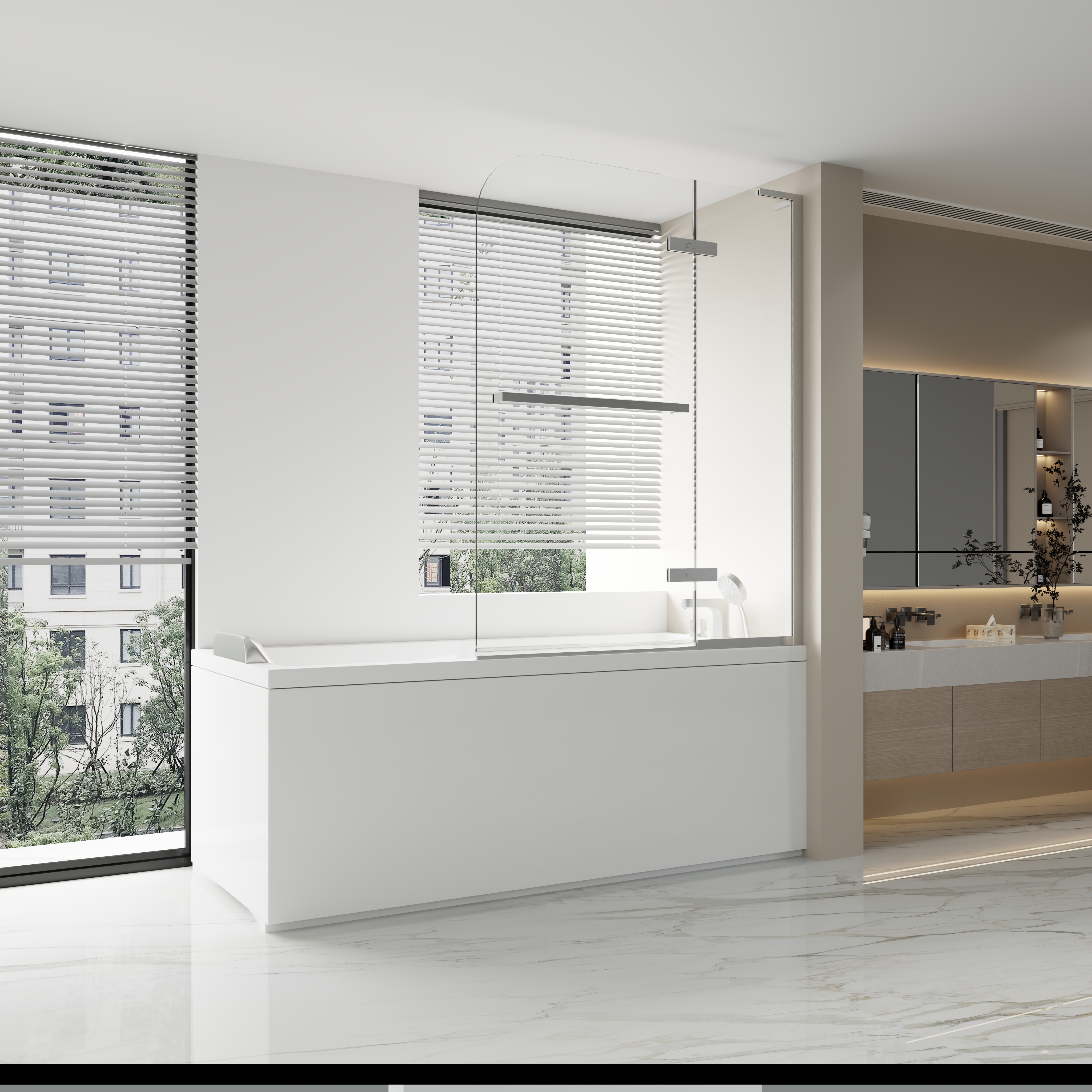 45" x 55" Chrome Reversible Pivot Bathtub Screen with 8mm Clear Tempered Glass