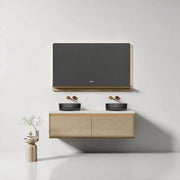 47" Champagne Wall-Mount Double Sink Vanity with Royal White Jade Marble Countertop
