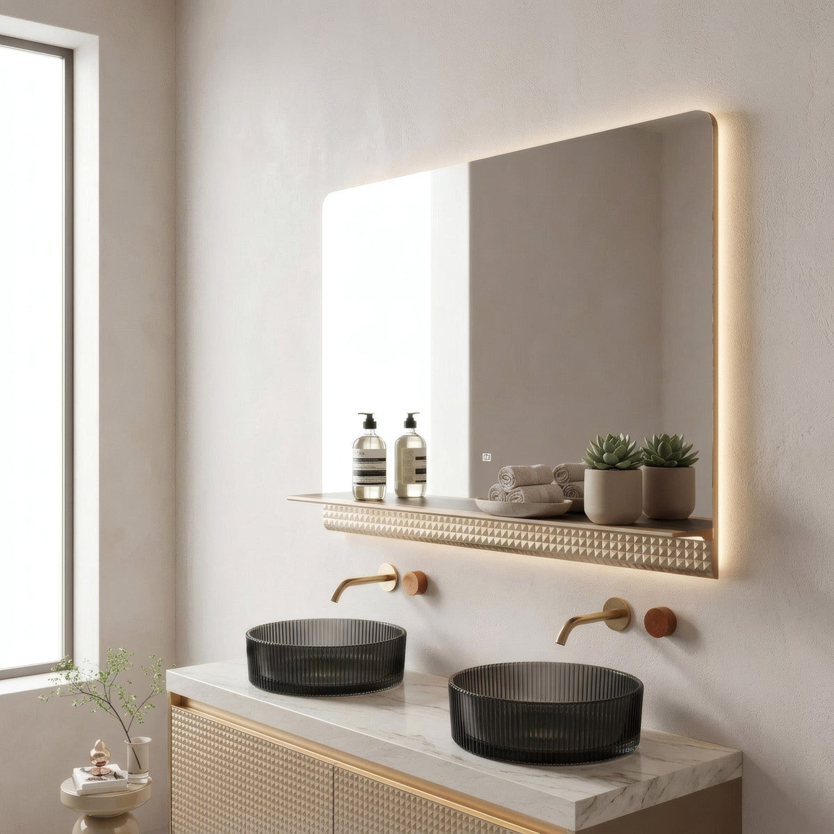 46" Champagne LED Mirror with Dimmable LED & Temperature Display
