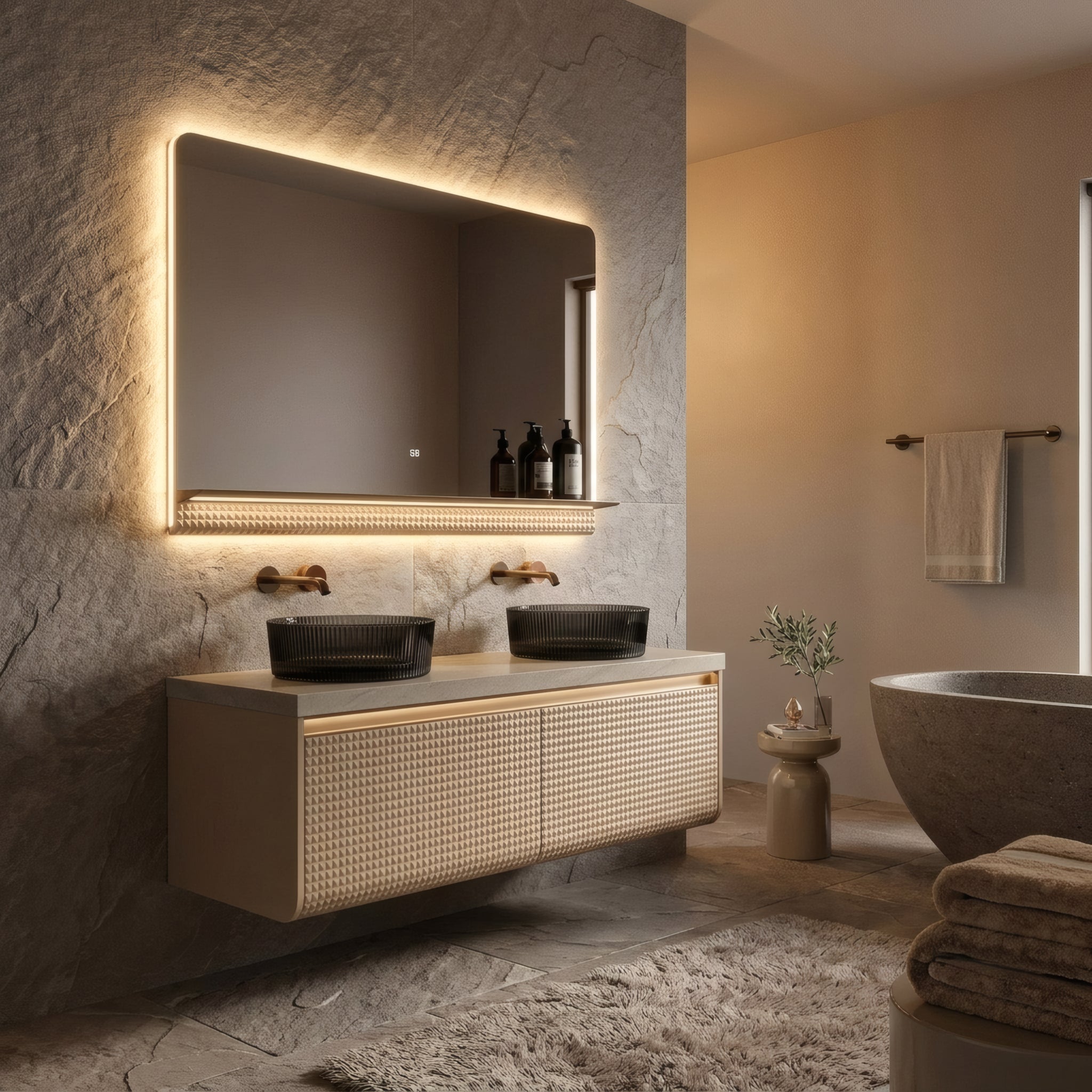 46" Champagne LED Mirror with Dimmable LED & Temperature Display