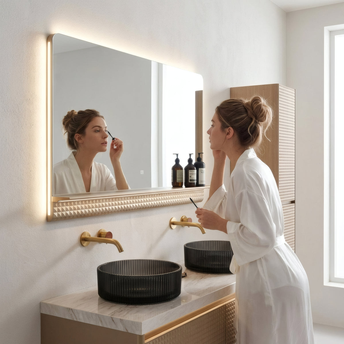46" Champagne LED Mirror with Dimmable LED & Temperature Display