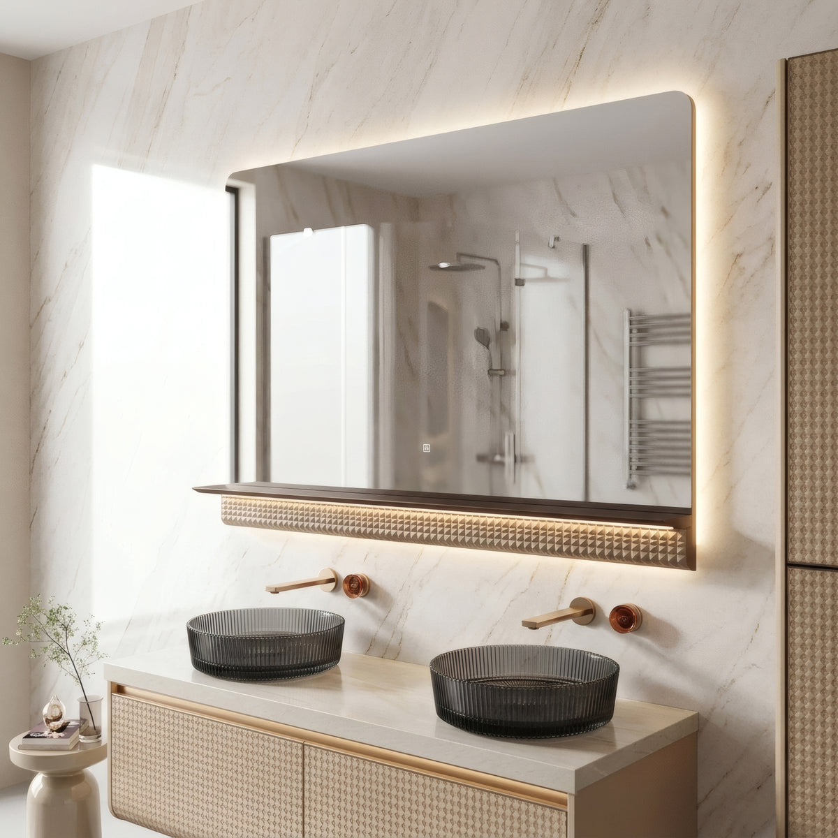 46" Champagne LED Mirror with Dimmable LED & Temperature Display