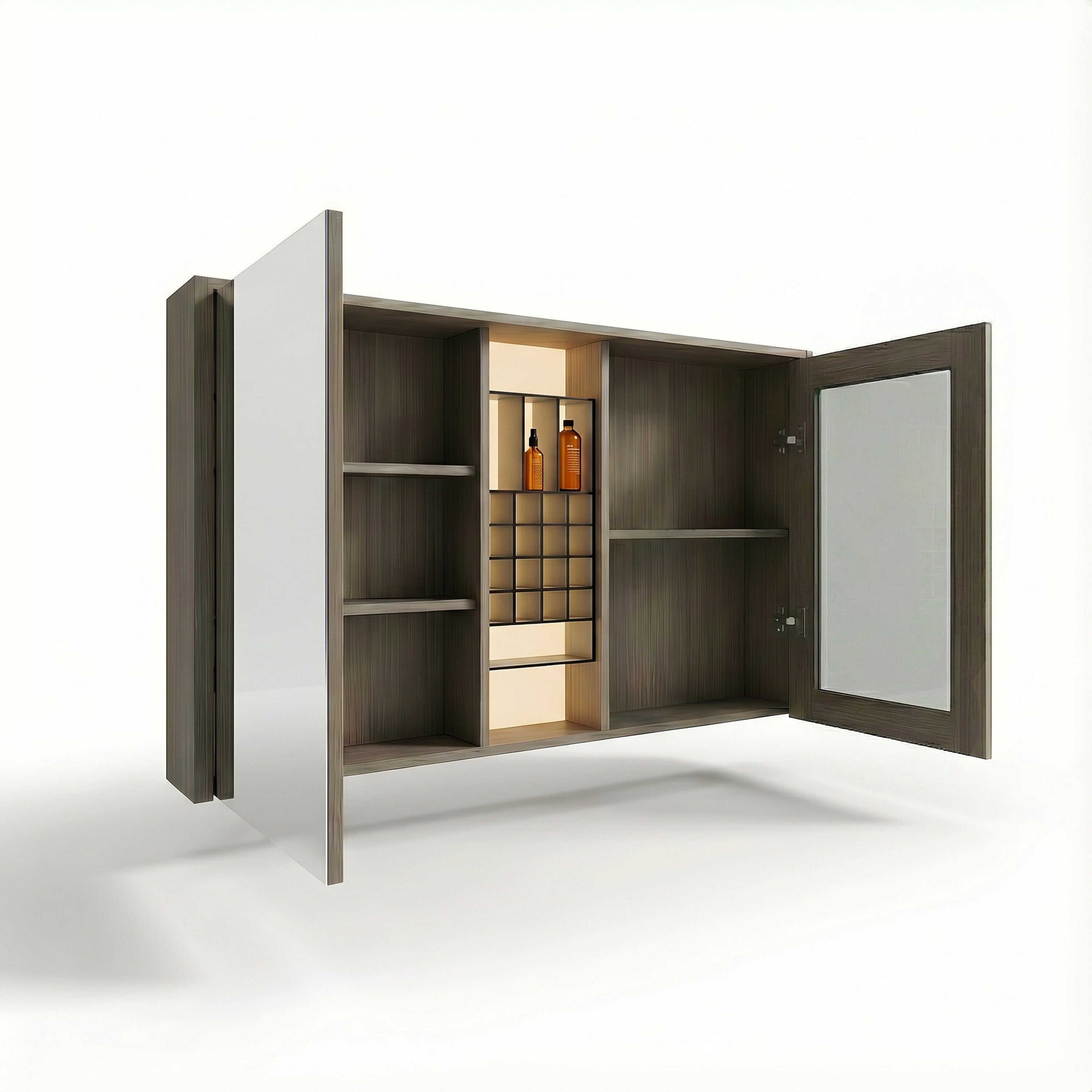 Armoire à Pharmacie DEL Taupe 48po avec Portes à Fermeture Douce