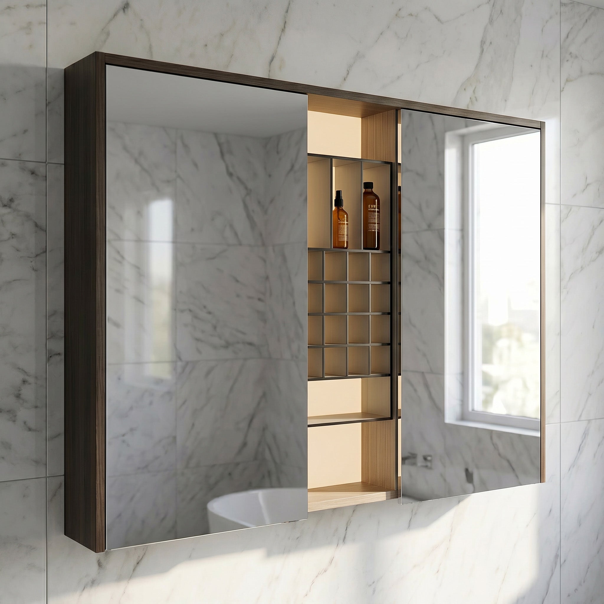 Armoire à Pharmacie DEL Taupe 48po avec Portes à Fermeture Douce