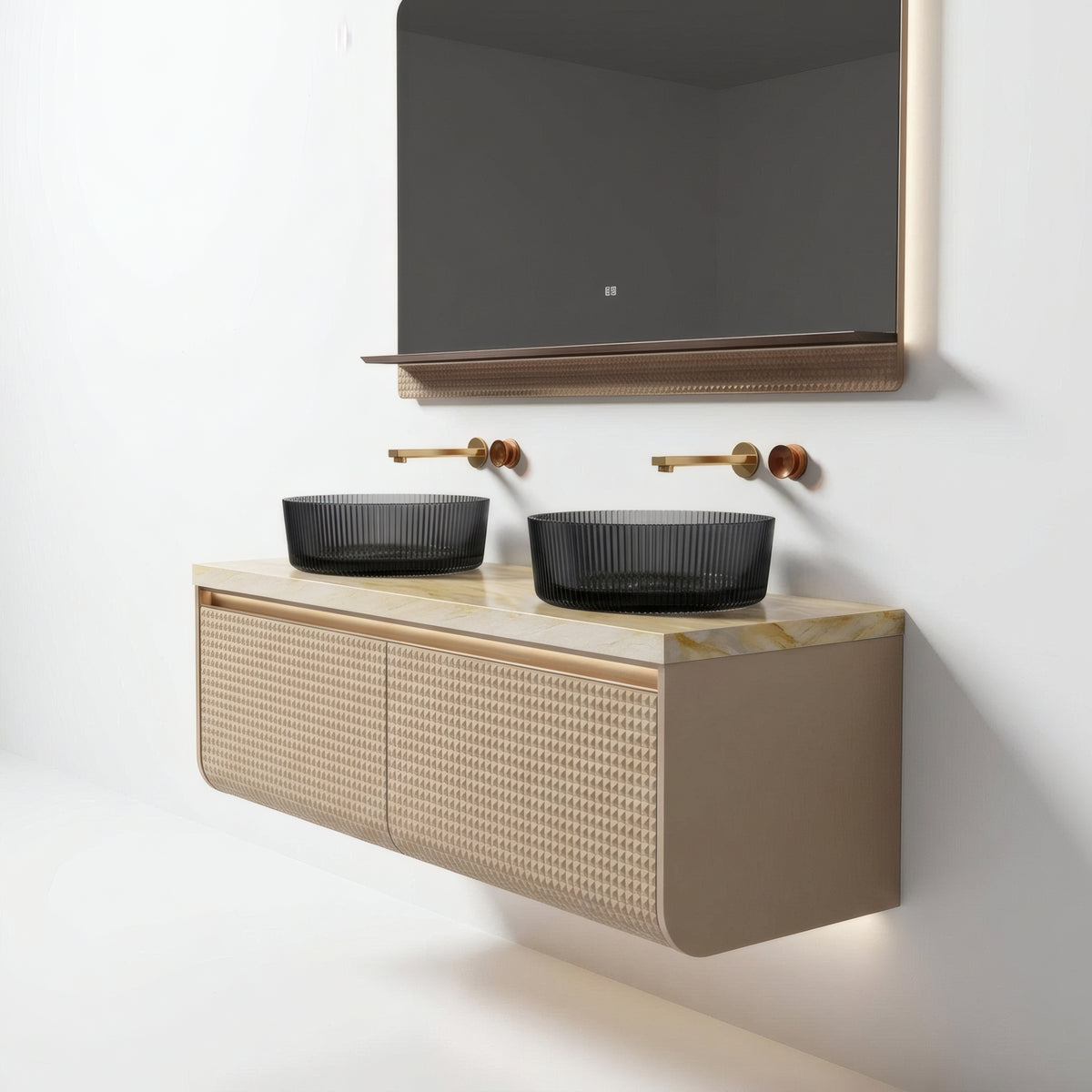 47" Champagne Wall-Mount Double Sink Vanity with Royal White Jade Marble Countertop