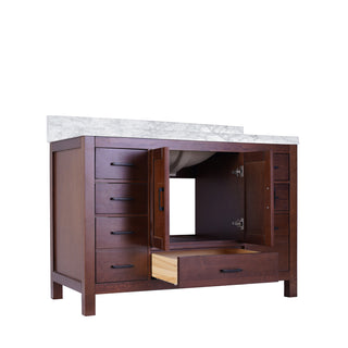 Meuble-Lavabo Autoportant 48po Auburn Vieillie avec Comptoir de Marbre Carrera