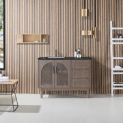 48" Chestnut Oak Freestanding Bathroom Vanity with Black Marquina Quartz Countertop