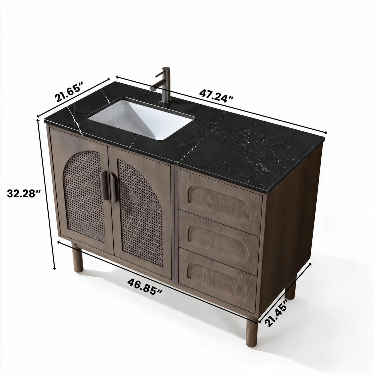 48" Chestnut Oak Freestanding Bathroom Vanity with Black Marquina Quartz Countertop