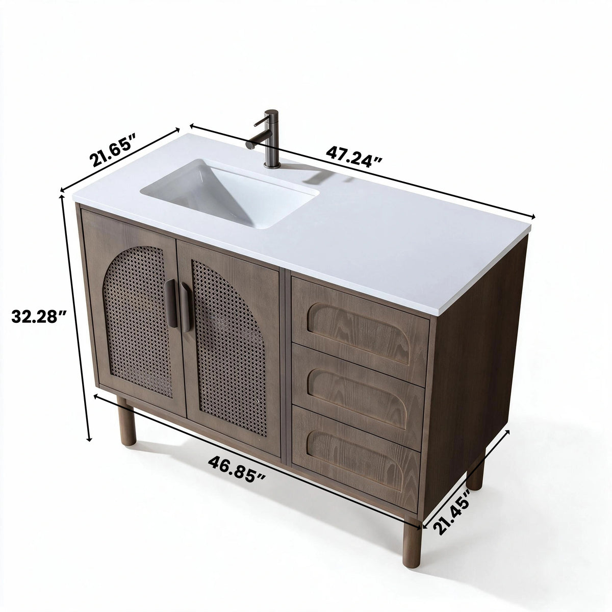 48" Chestnut Oak Freestanding Bathroom Vanity with Pure White Quartz Countertop