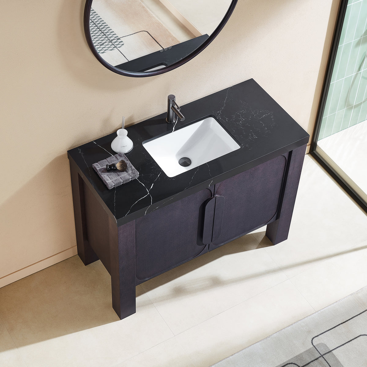 48" Espresso Oak Freestanding Bathroom Vanity with Black Marquina Quartz Countertop