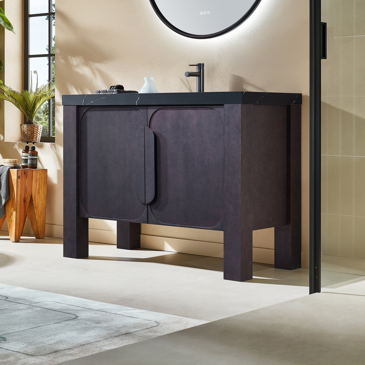 48" Espresso Oak Freestanding Bathroom Vanity with Black Marquina Quartz Countertop