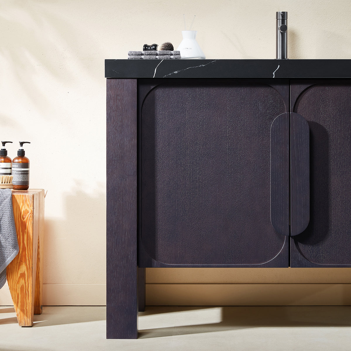 48" Espresso Oak Freestanding Bathroom Vanity with Black Marquina Quartz Countertop
