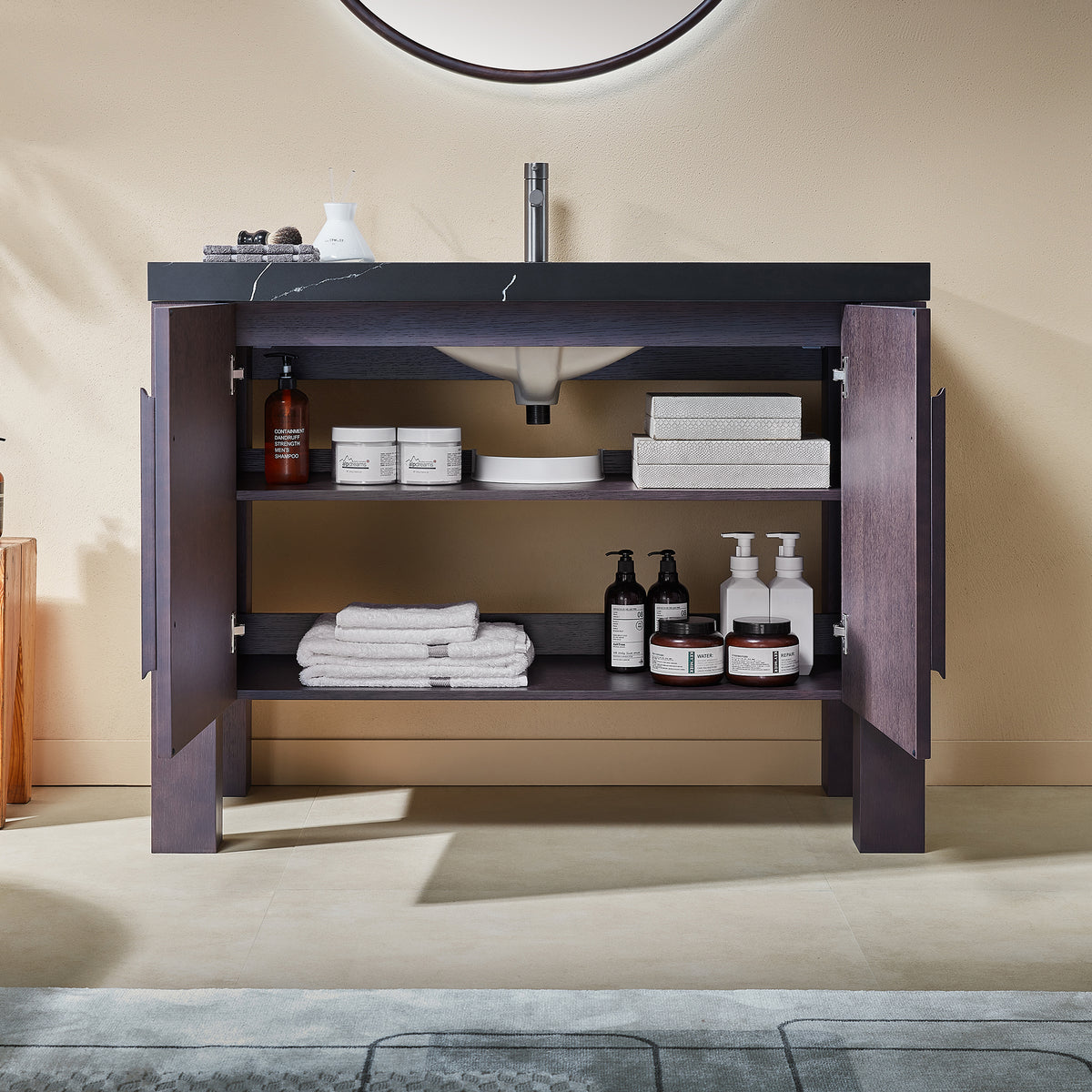 48" Espresso Oak Freestanding Bathroom Vanity with Black Marquina Quartz Countertop