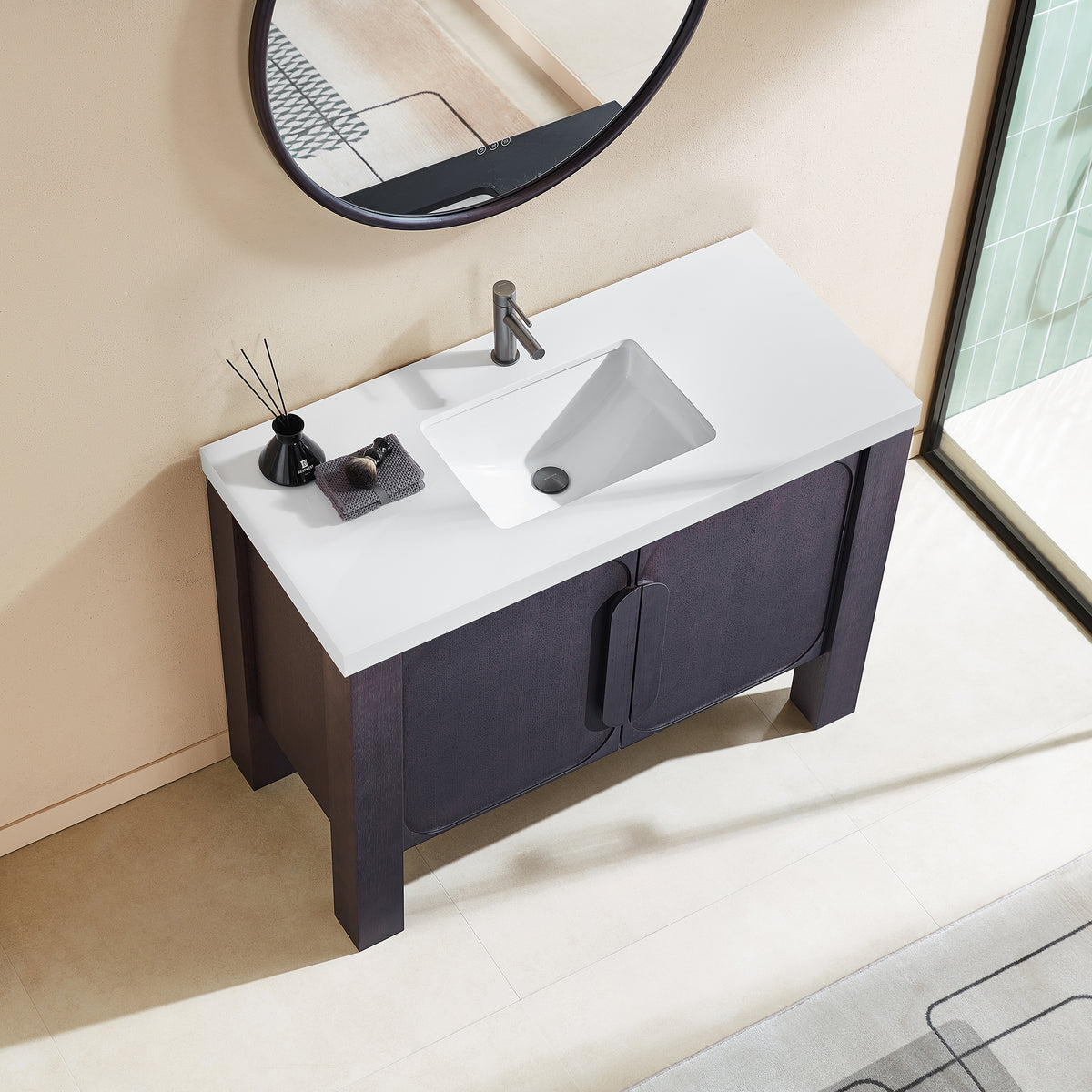 48" Espresso Oak Freestanding Bathroom Vanity with Pure White Quartz Countertop