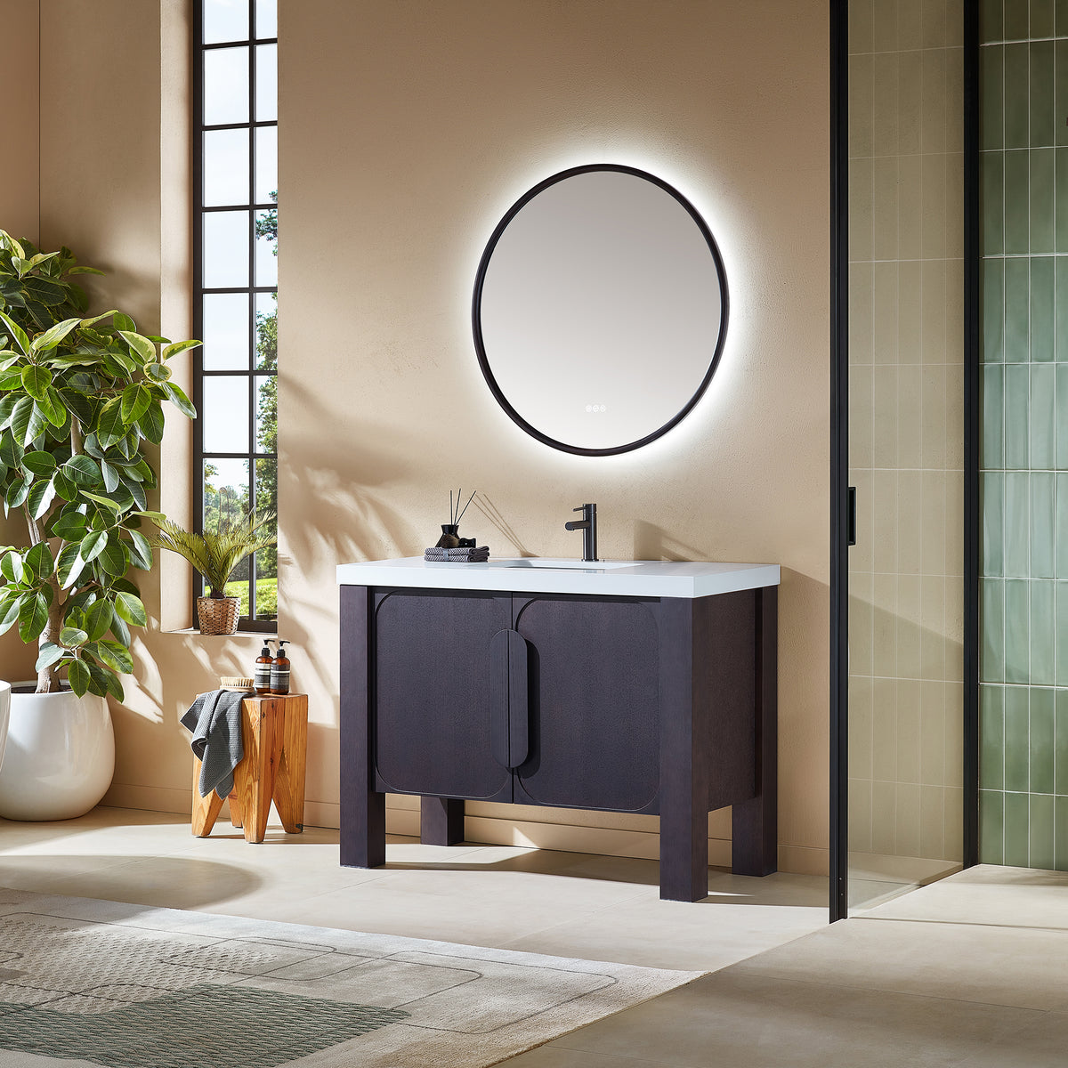 48" Espresso Oak Freestanding Bathroom Vanity with Pure White Quartz Countertop