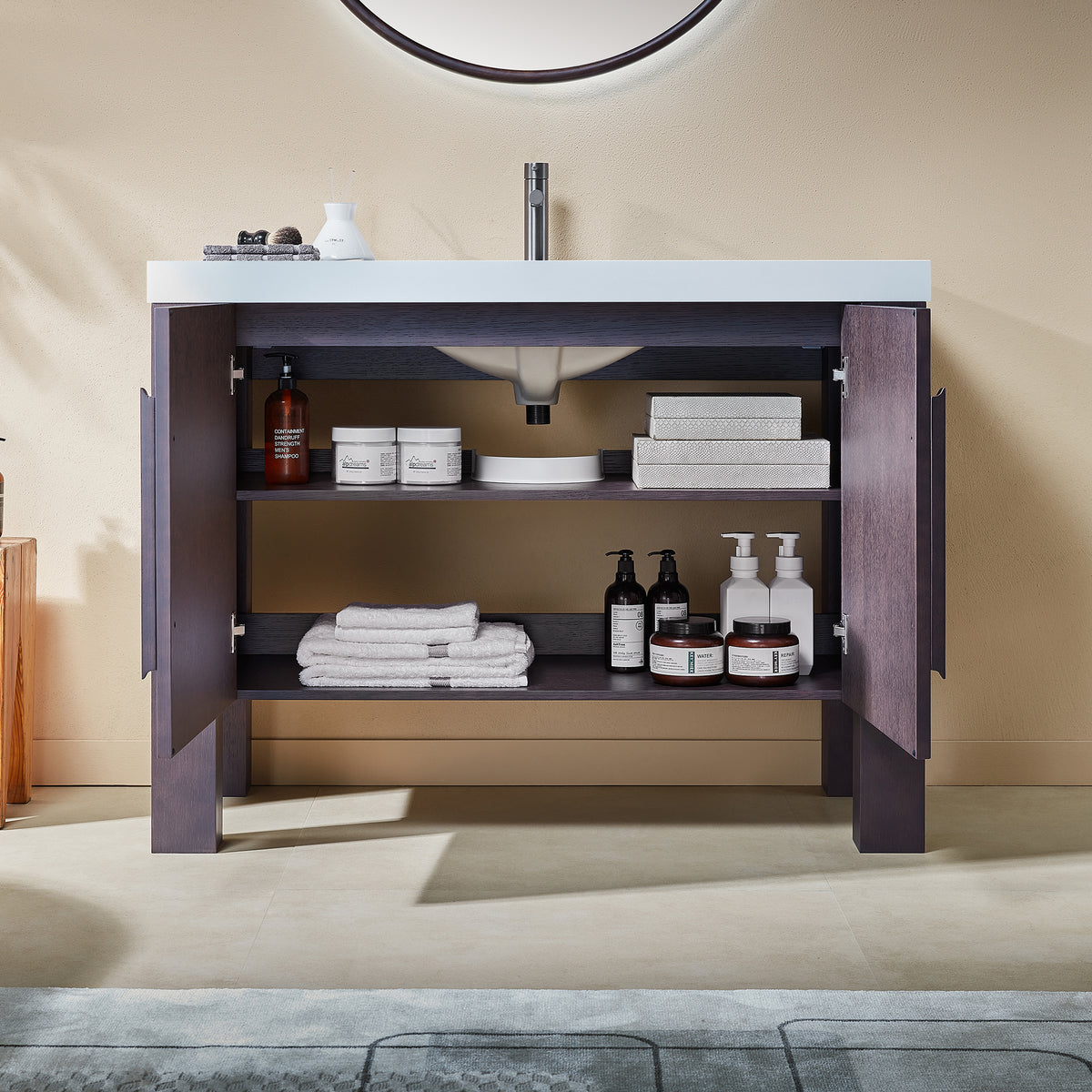 48" Espresso Oak Freestanding Bathroom Vanity with Pure White Quartz Countertop