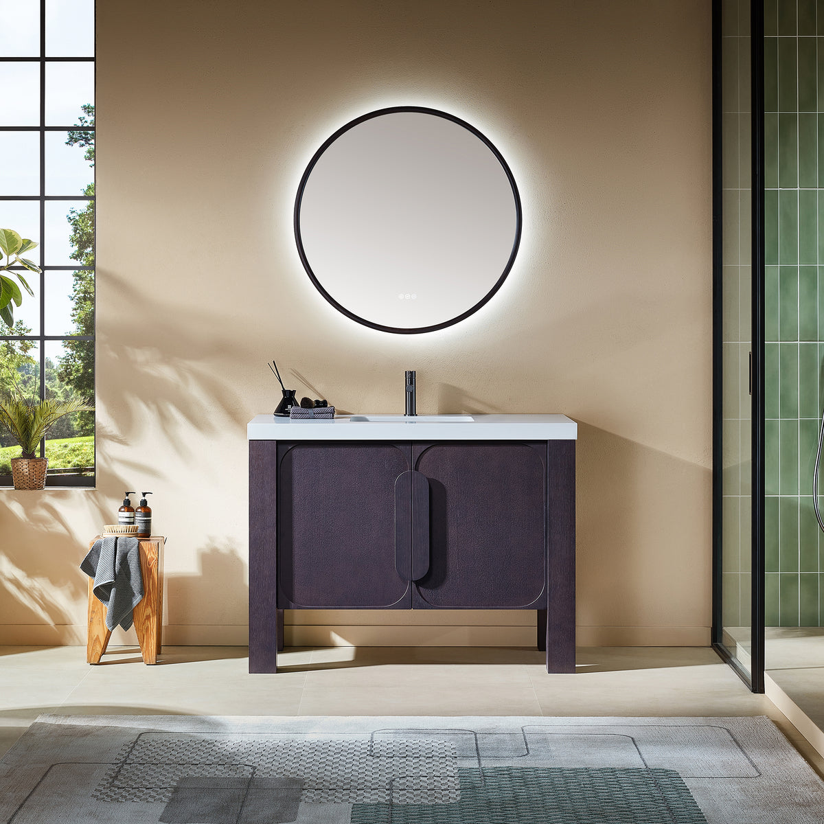 48" Espresso Oak Freestanding Bathroom Vanity with Pure White Quartz Countertop