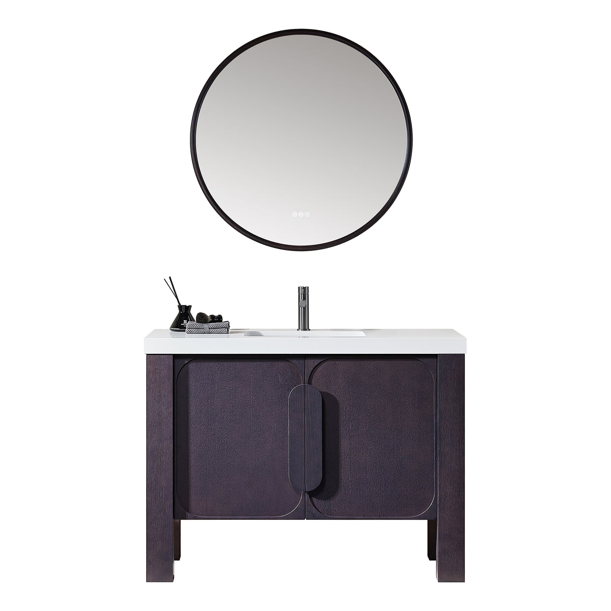 48" Espresso Oak Freestanding Bathroom Vanity with Pure White Quartz Countertop