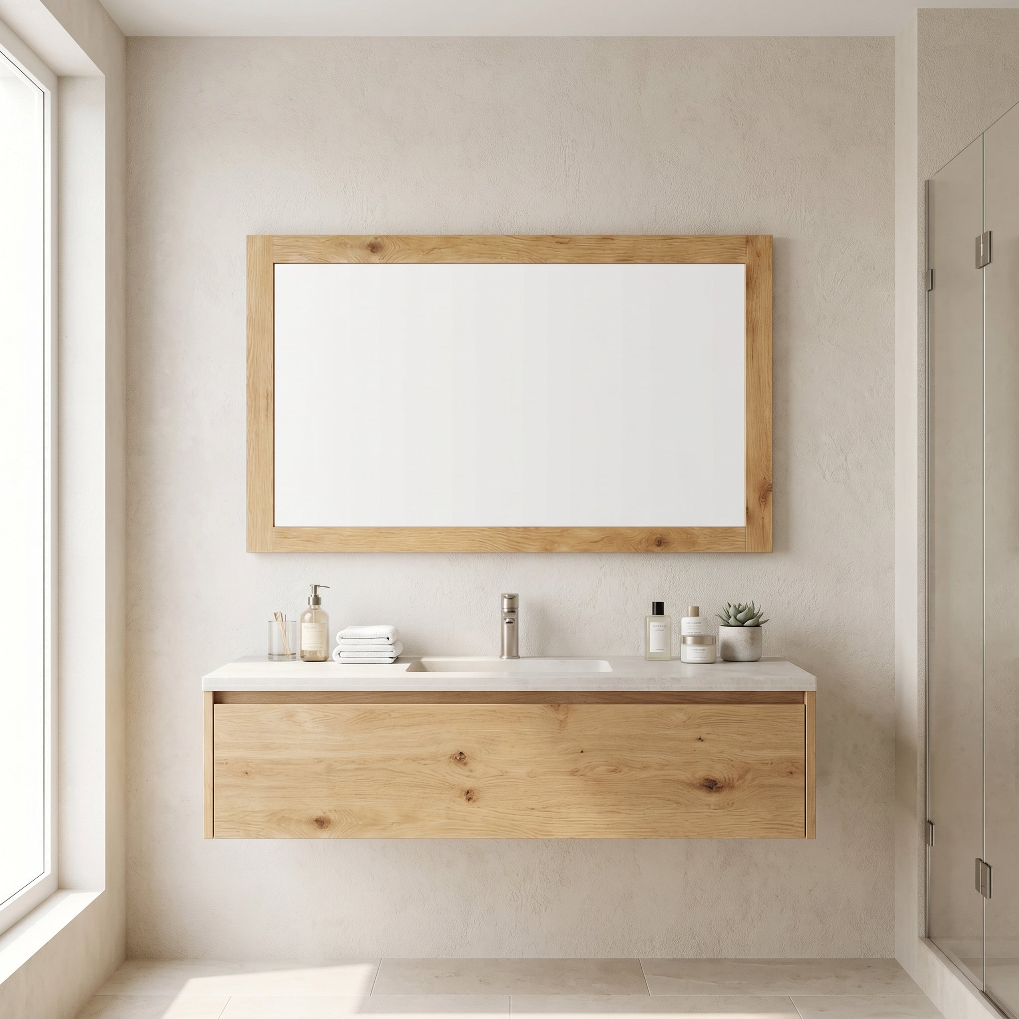 48" Frosted Oak Rectangular Framed Bathroom Mirror