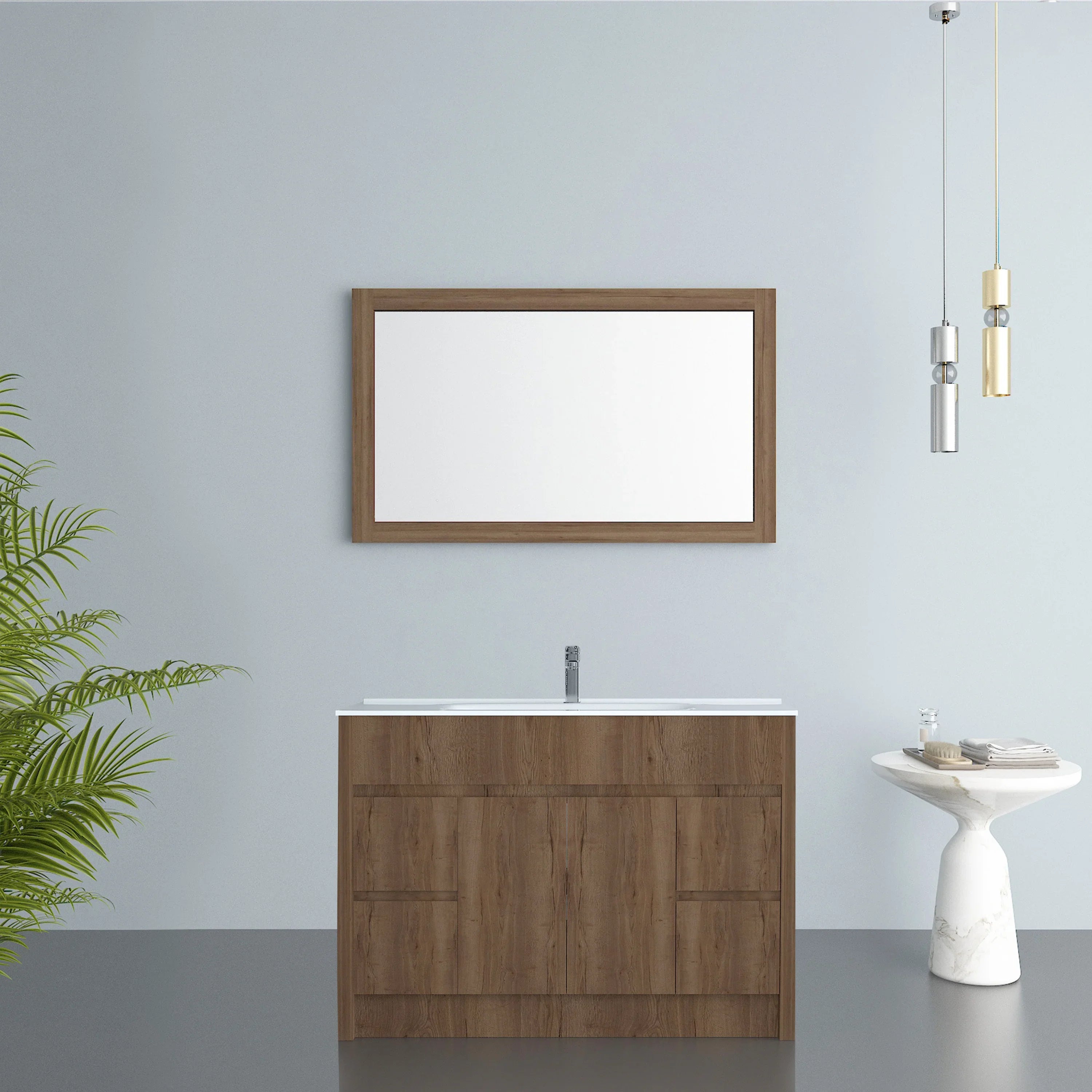 Miroir Rectangulaire Encadré Chêne Givré 48po pour Salle de Bain