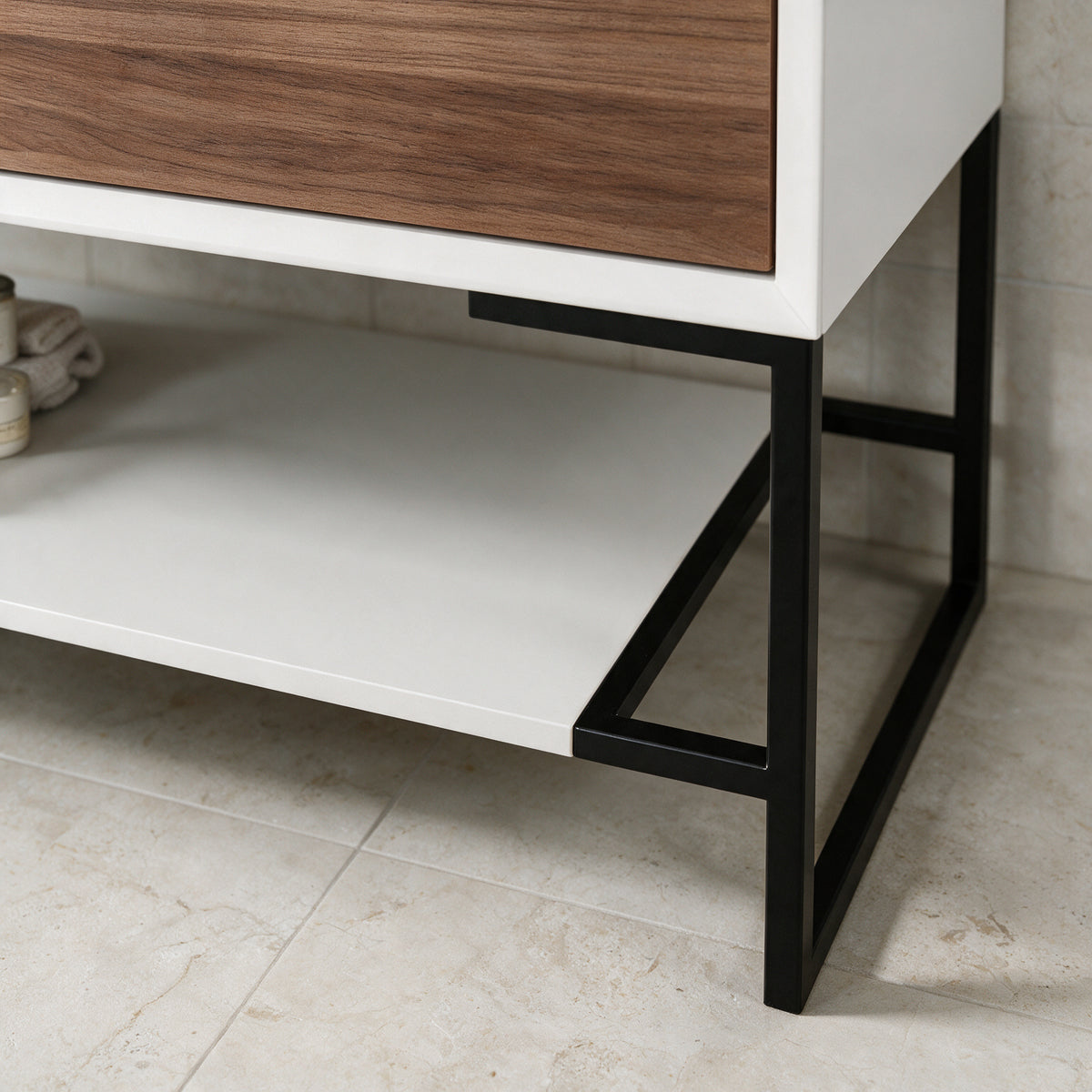 48" Glossy White Open Shelf with Matte Black Frame