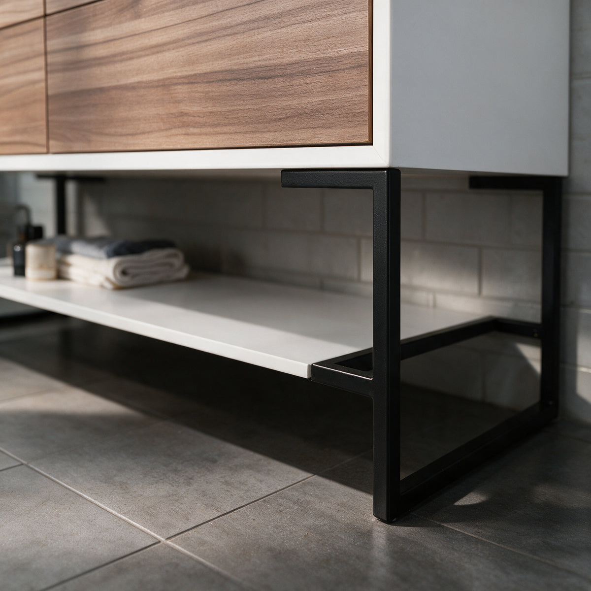 48" Glossy White Open Shelf with Matte Black Frame