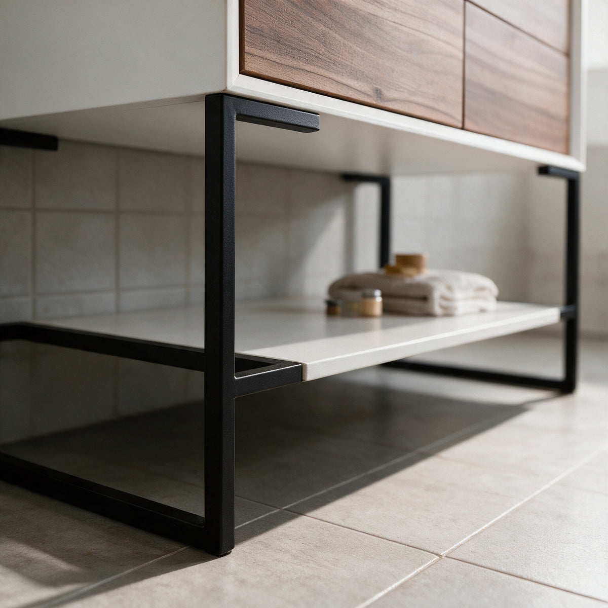 48" Glossy White Open Shelf with Matte Black Frame