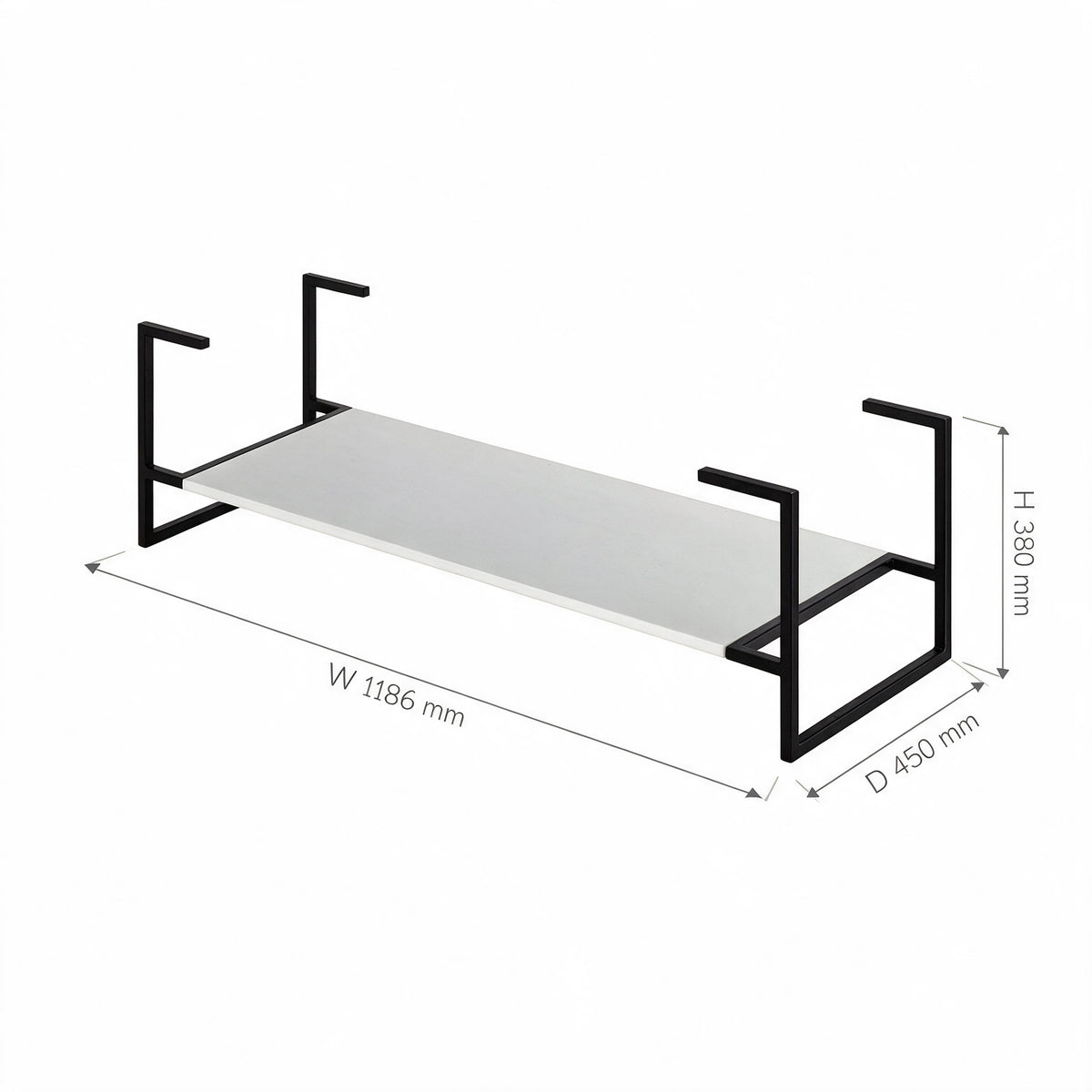 48" Glossy White Open Shelf with Matte Black Frame