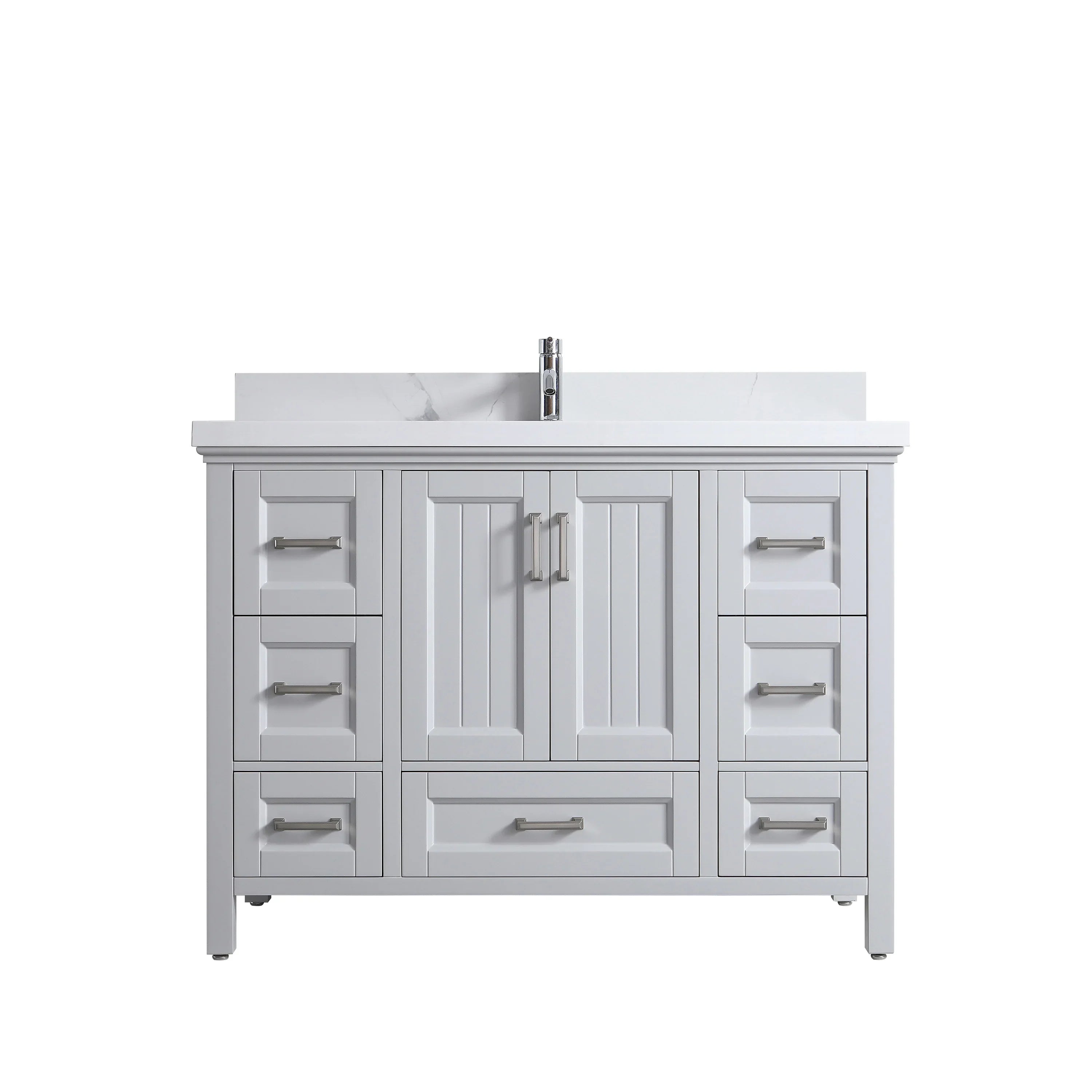 Meuble Lavabo Autoportant 48po Hampton Gris avec Comptoir Quartz Calcutta