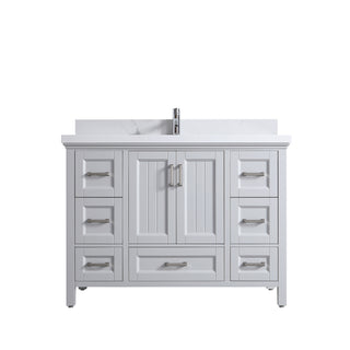 Meuble-lavabo sur pied Hampton Grey 48 po avec lavabo simple et comptoir en quartz Calcutta de 4 cm, collection Nevada