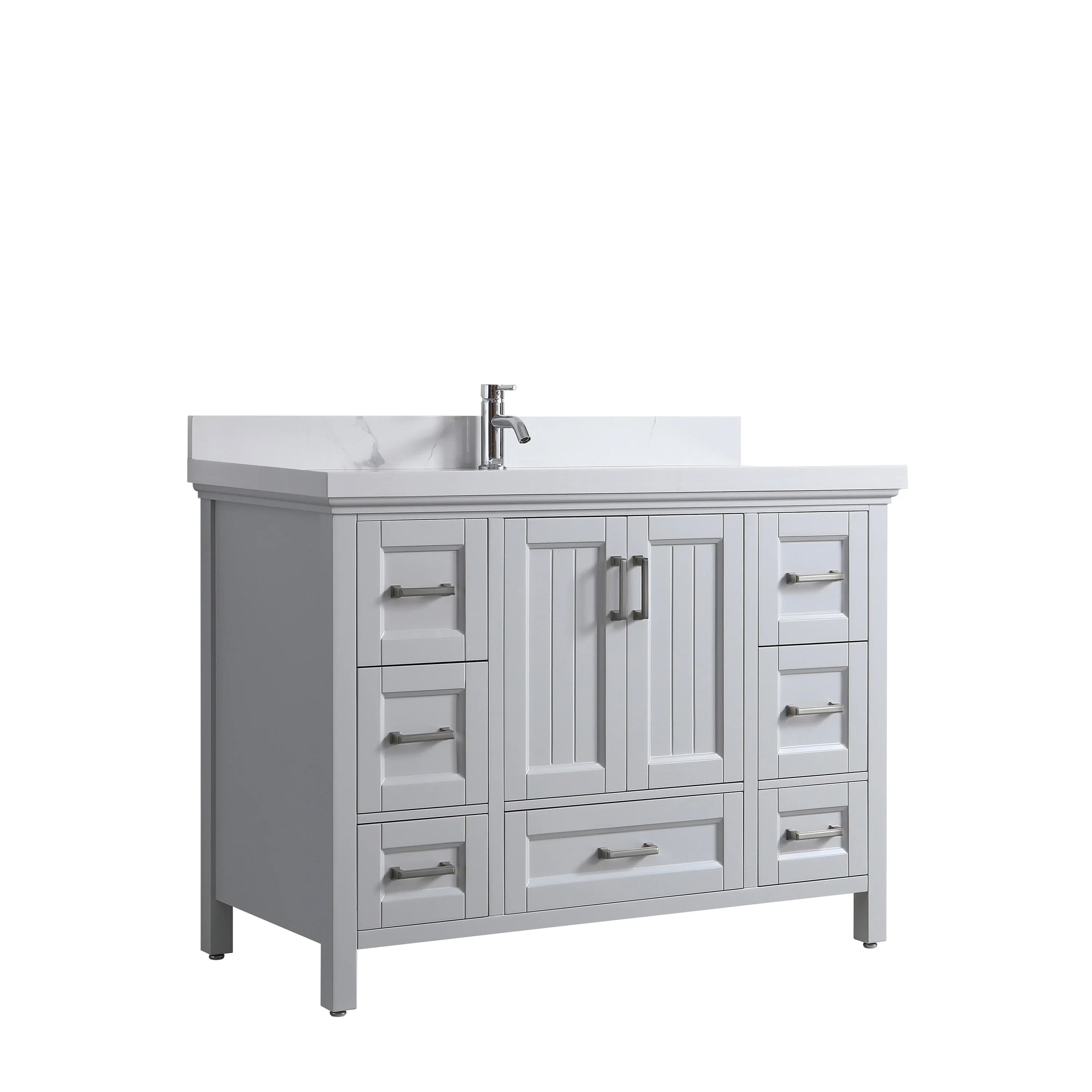 Meuble Lavabo Autoportant 48po Hampton Gris avec Comptoir Quartz Calcutta