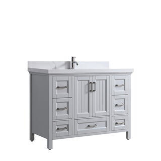 Meuble-lavabo sur pied Hampton Grey 48 po avec lavabo simple et comptoir en quartz Calcutta de 4 cm, collection Nevada