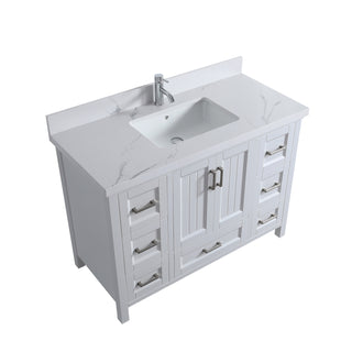 Meuble-lavabo sur pied Hampton Grey 48 po avec lavabo simple et comptoir en quartz Calcutta de 4 cm, collection Nevada